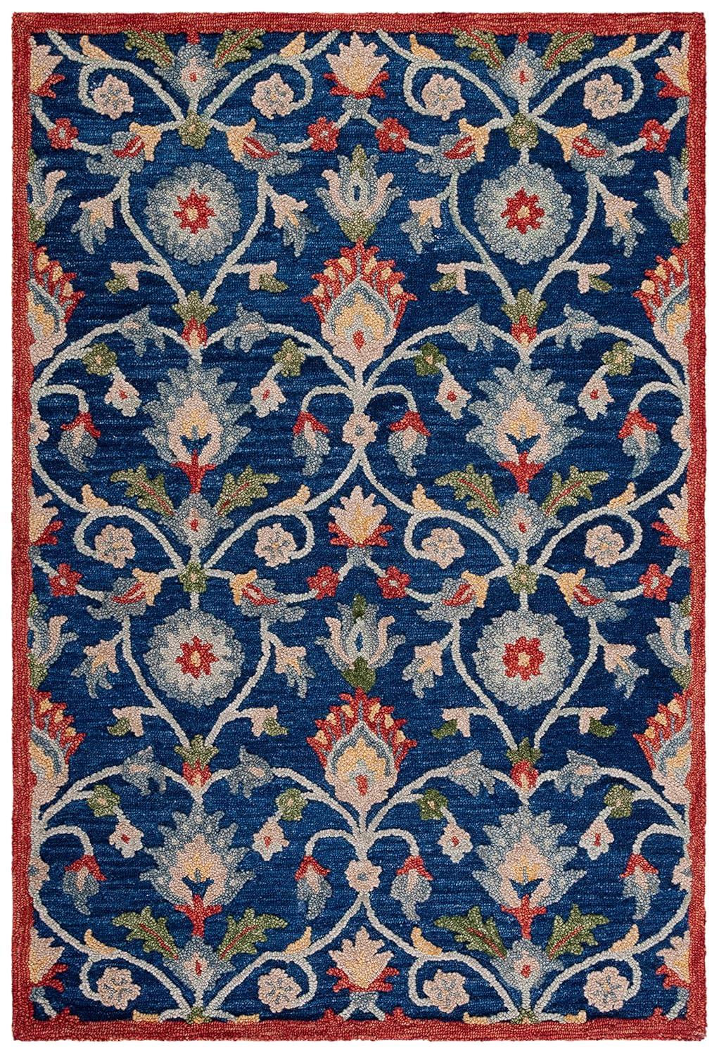 Blossom BLM562 Hand Tufted Area Rug - Blue/Rust - 5'x8' - Safavieh.