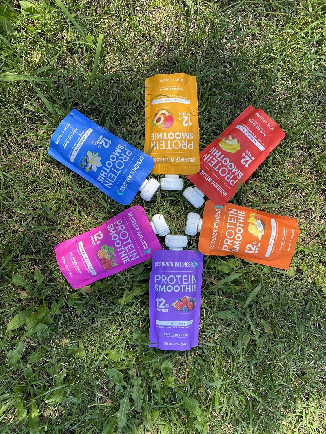 Designer Wellness Protein Smoothie, Real Fruit, 12g Protein, Low Carb, Zero Added Sugar, Gluten-Free, Mixed Variety, 12 Count