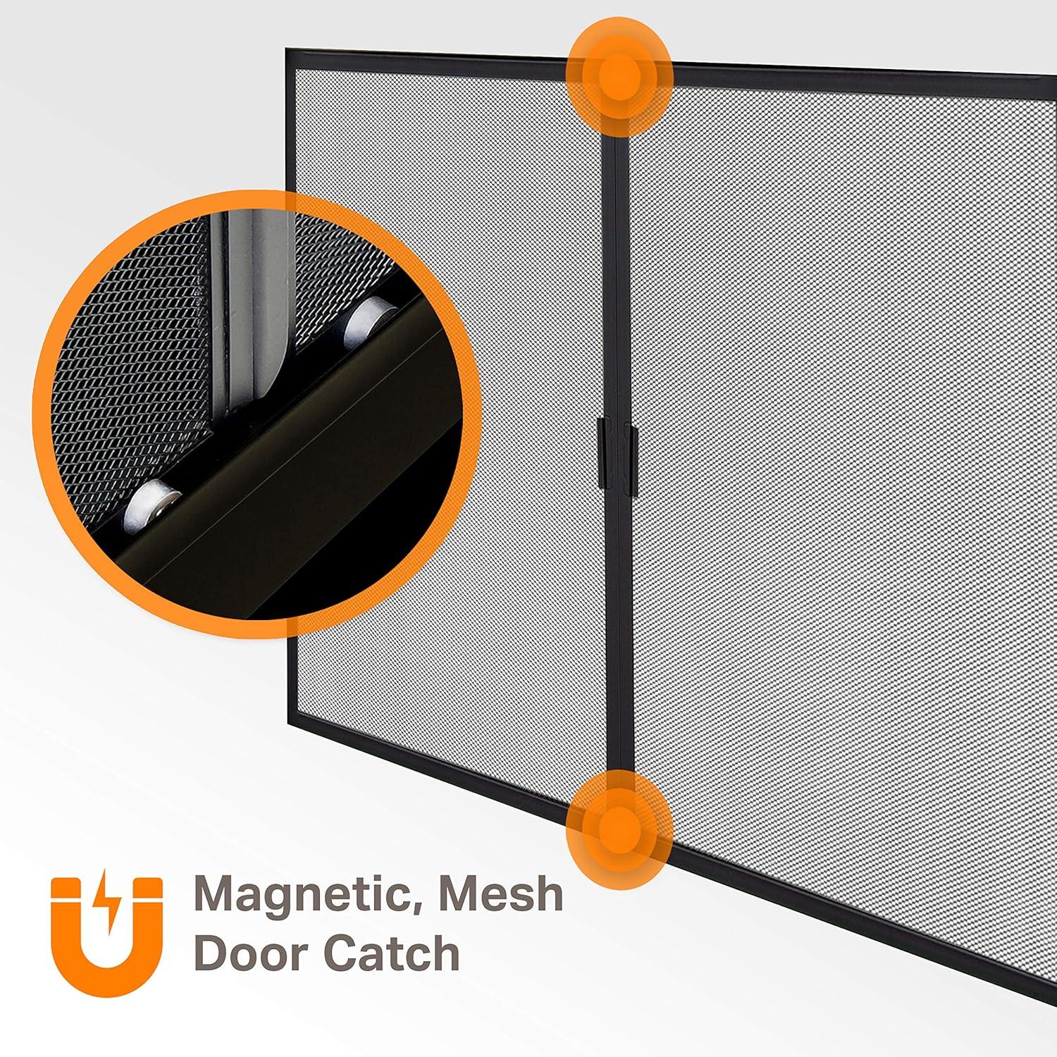 Pleasant Hearth Clairmont Fireplace Screen and Bi-Fold Track-Free Smoked Glass Doors - Black