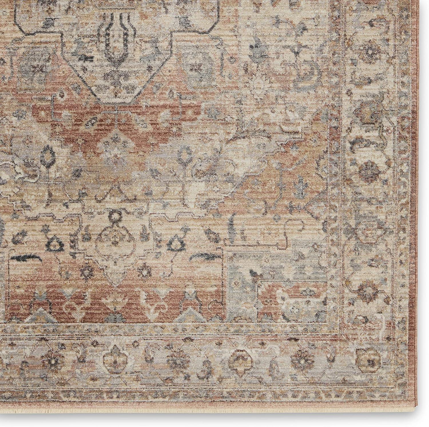 Tan and Pink Medallion Synthetic Runner Rug, 2'9" x 8'