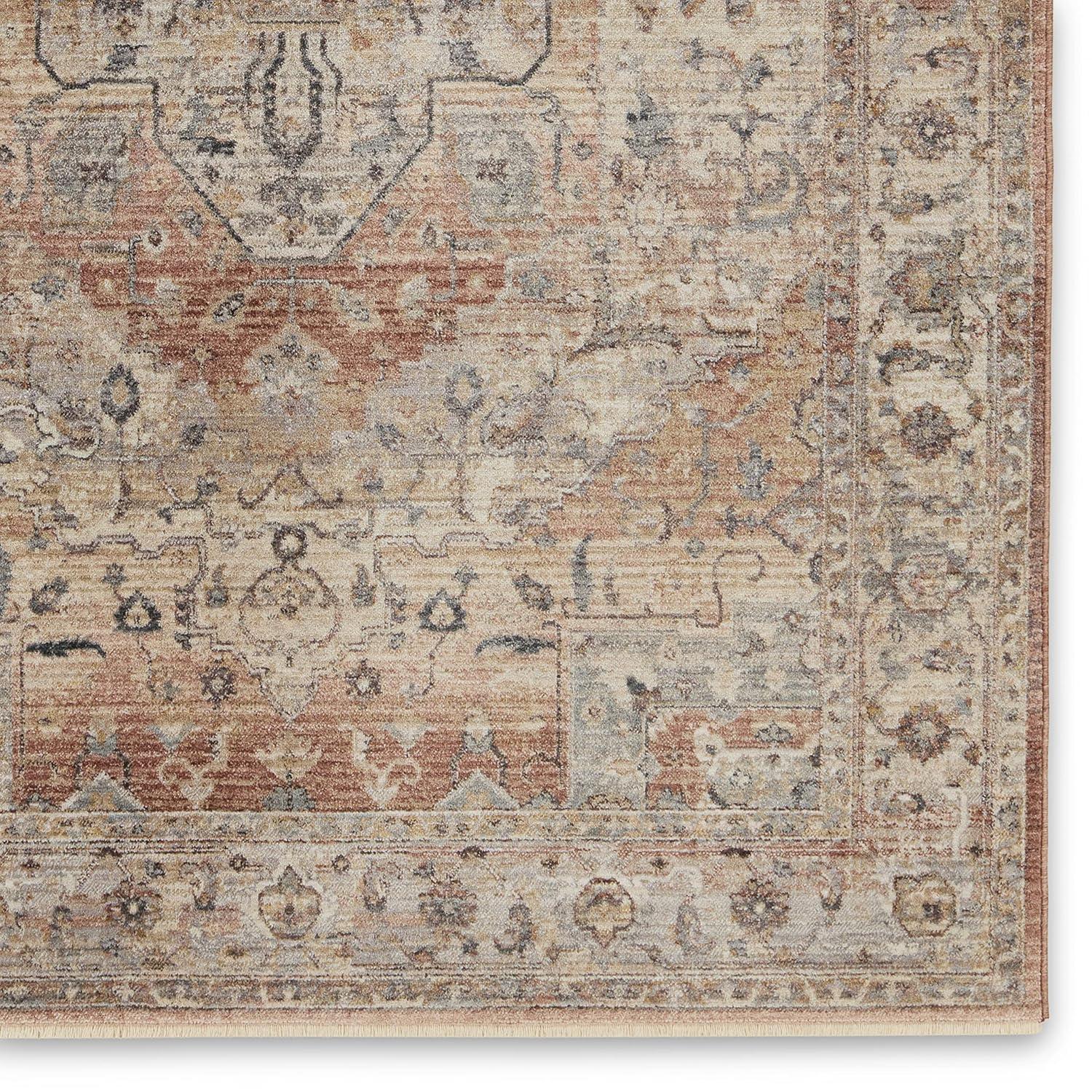 Tan and Pink Medallion Synthetic Runner Rug, 2'9" x 8'
