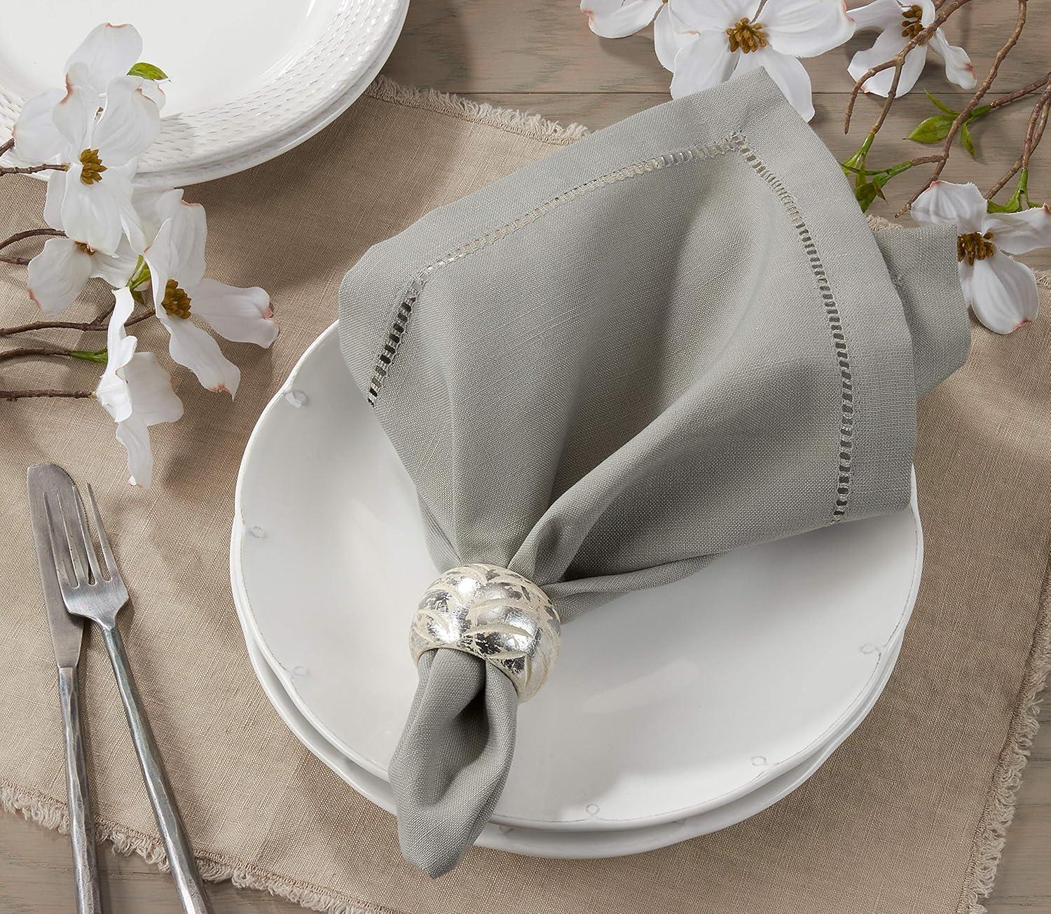 Saro Lifestyle Dinner Napkin With Hemstitch Border Design (Set of 12), Grey, 18" x 18"