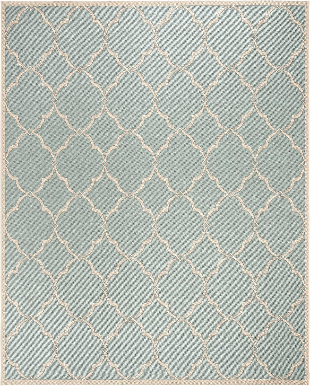 Aqua and Cream 8' x 10' Geometric Indoor/Outdoor Rug