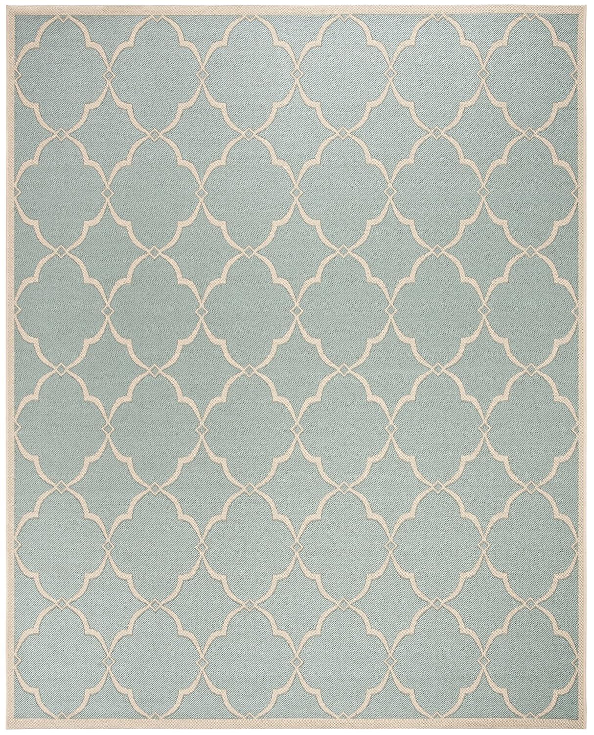 Aqua and Cream 8' x 10' Geometric Indoor/Outdoor Rug