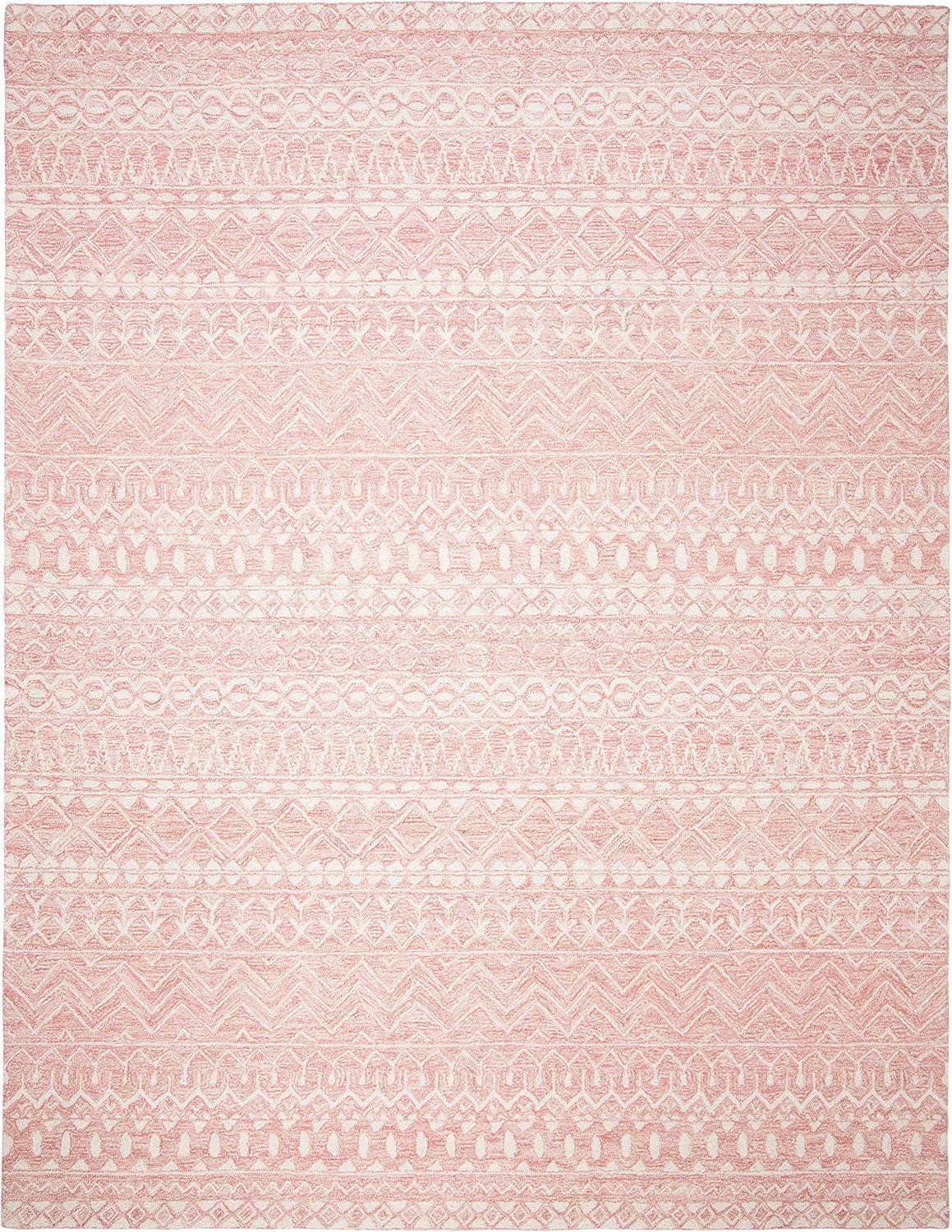 Elegant Pink and Ivory Tufted Wool Area Rug, 10' x 14', Handmade