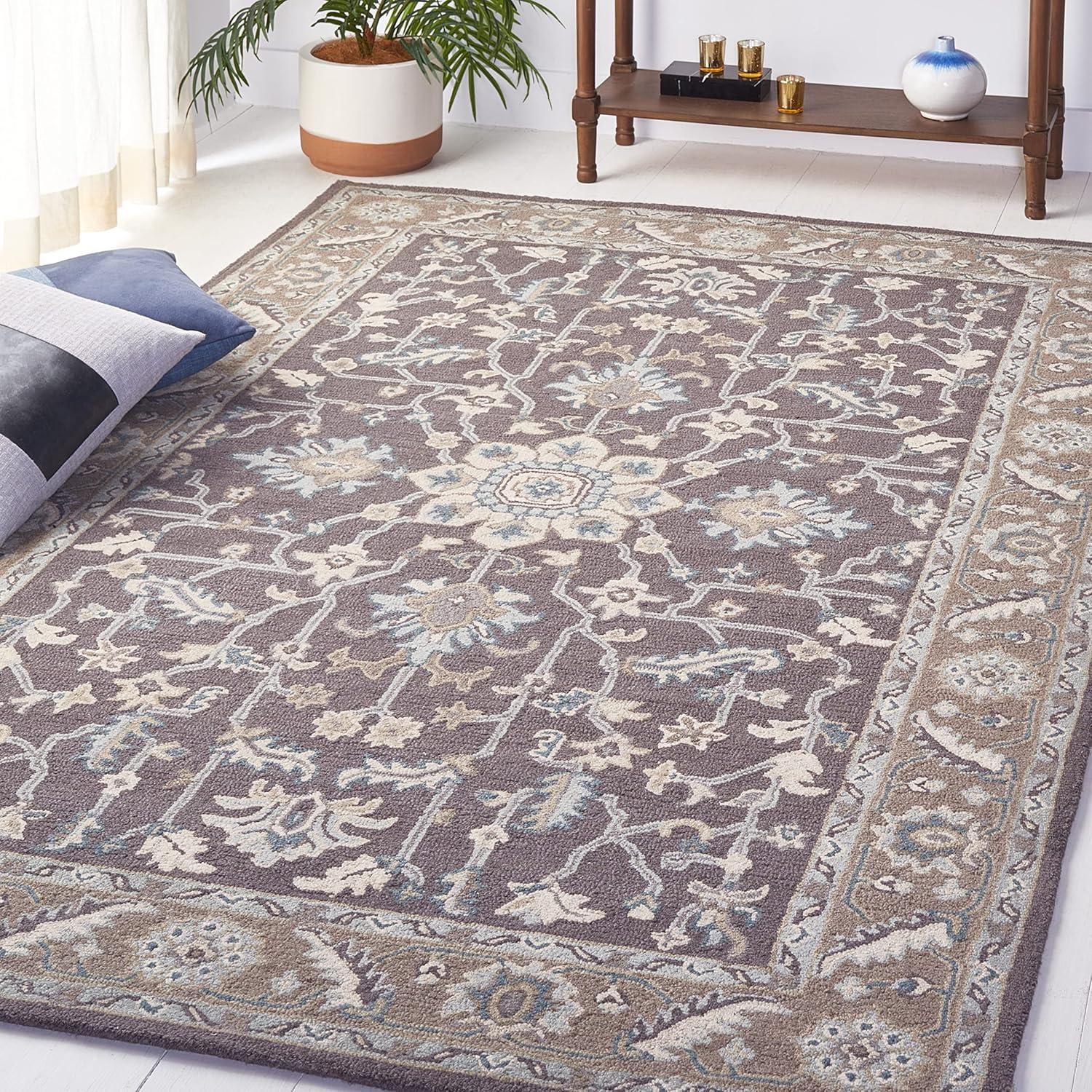 Blossom Dark Gray and Light Brown Floral Wool Area Rug, 6' x 9'