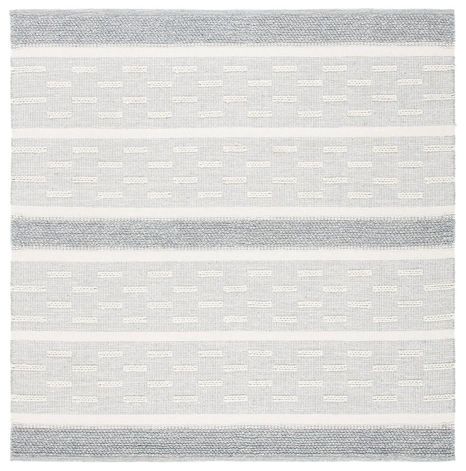 Striped Kilim STK519 Hand Woven Area Rug - Ivory/Grey - 3'x3' - Safavieh.