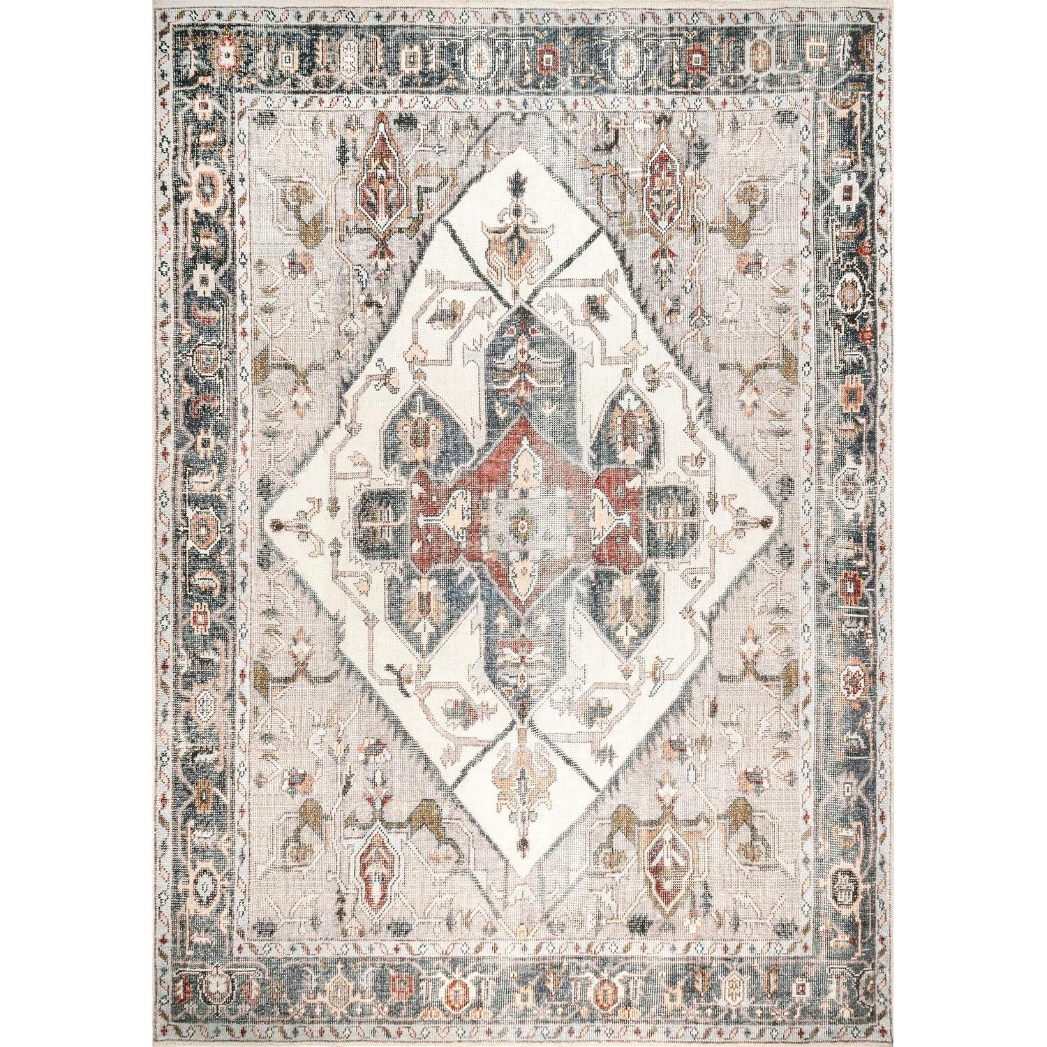 nuLOOM Mali Machine Washable Traditional Medallion Ultra Thin Accent Rug, 2' x 3', Ivory