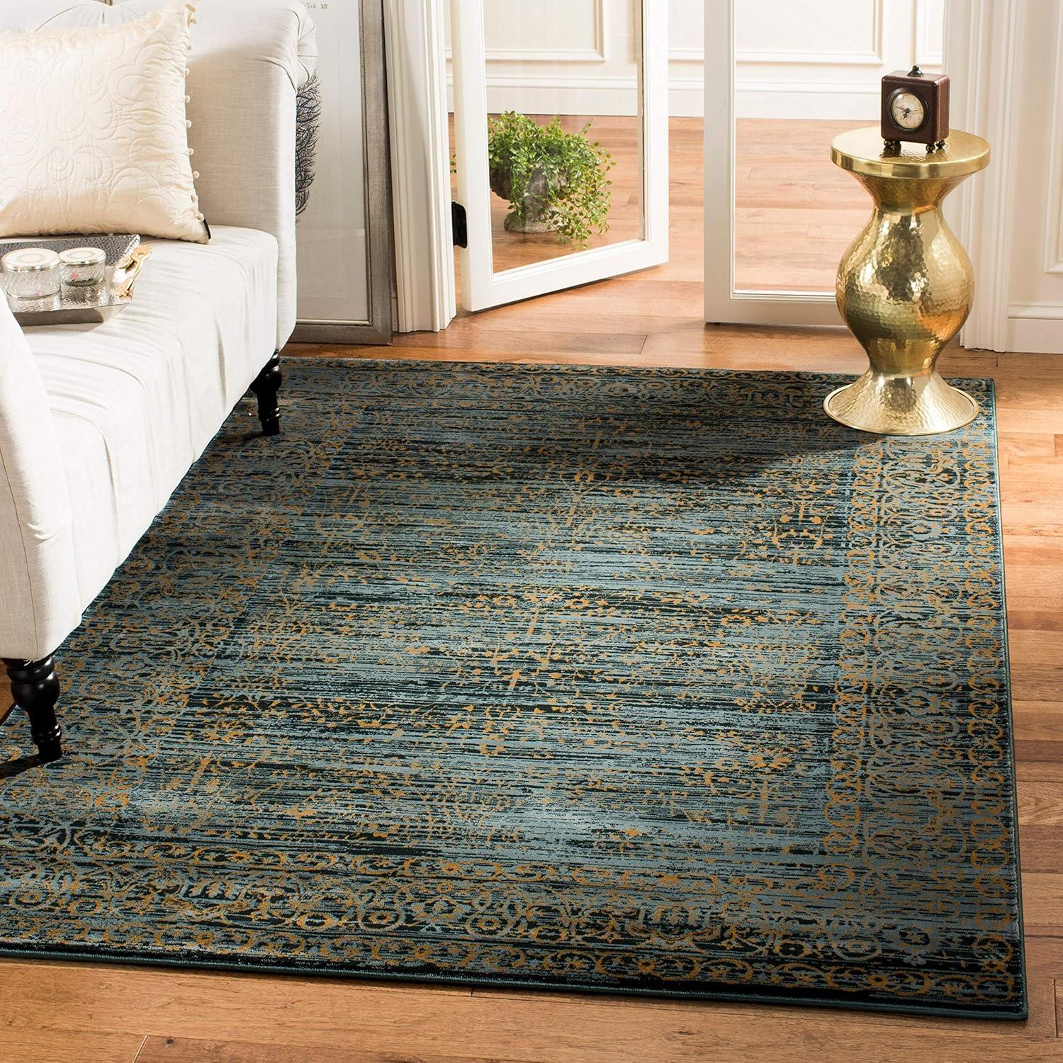 Serenity Blue and Gold Synthetic Oriental Area Rug