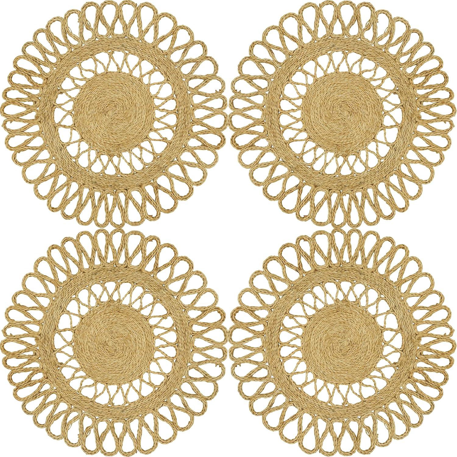 Natural Loopy Jute Round Table Placemats, Set of 4