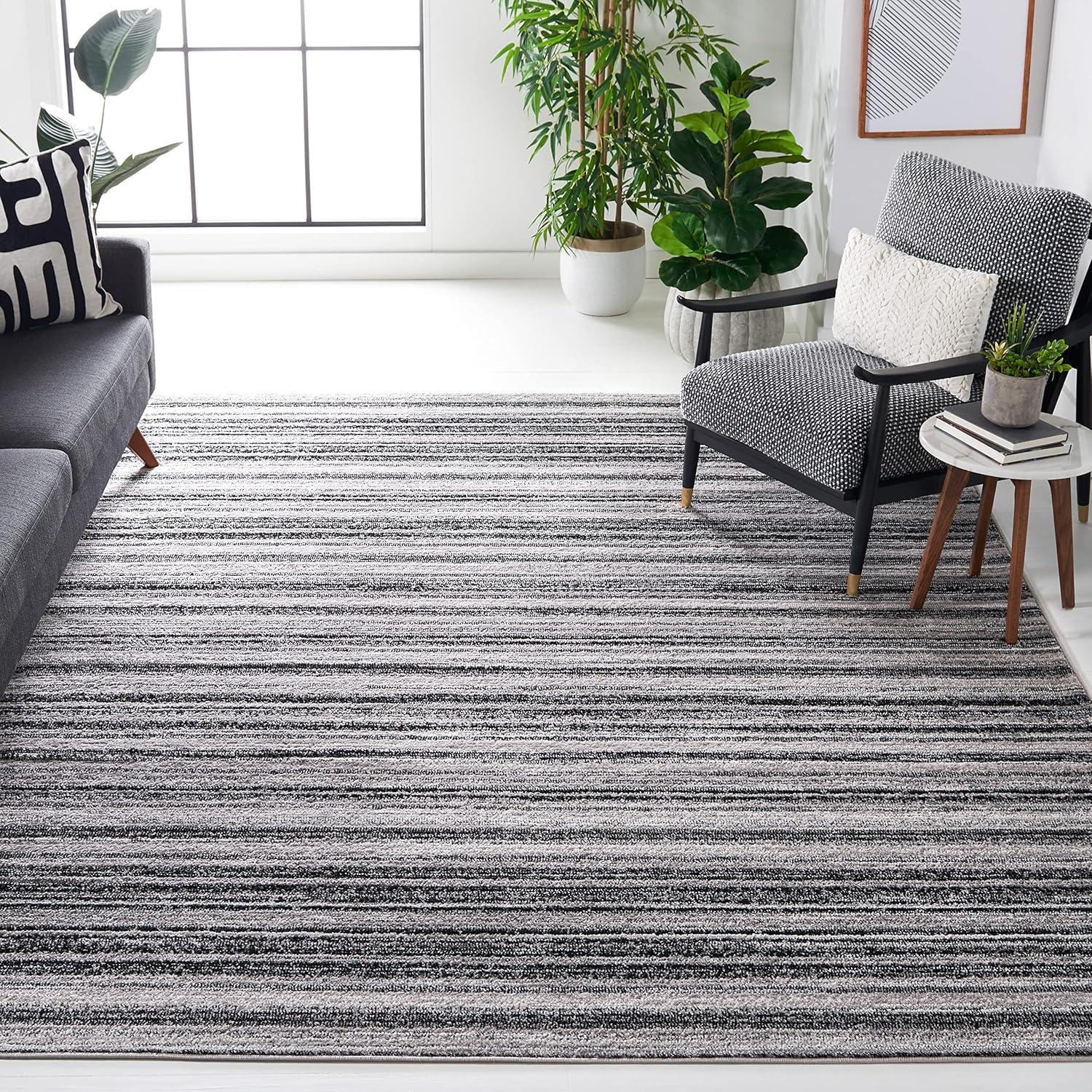 Skyler 8' x 10' Grey and Black Striped Synthetic Area Rug