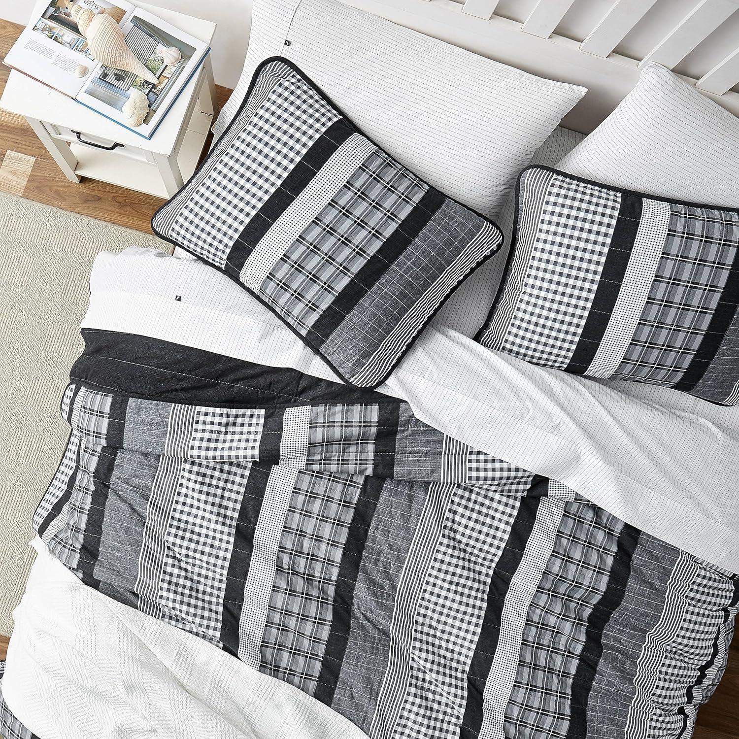 Nautica Gulf Shores Cotton Reversible Charcoal Quilt Set