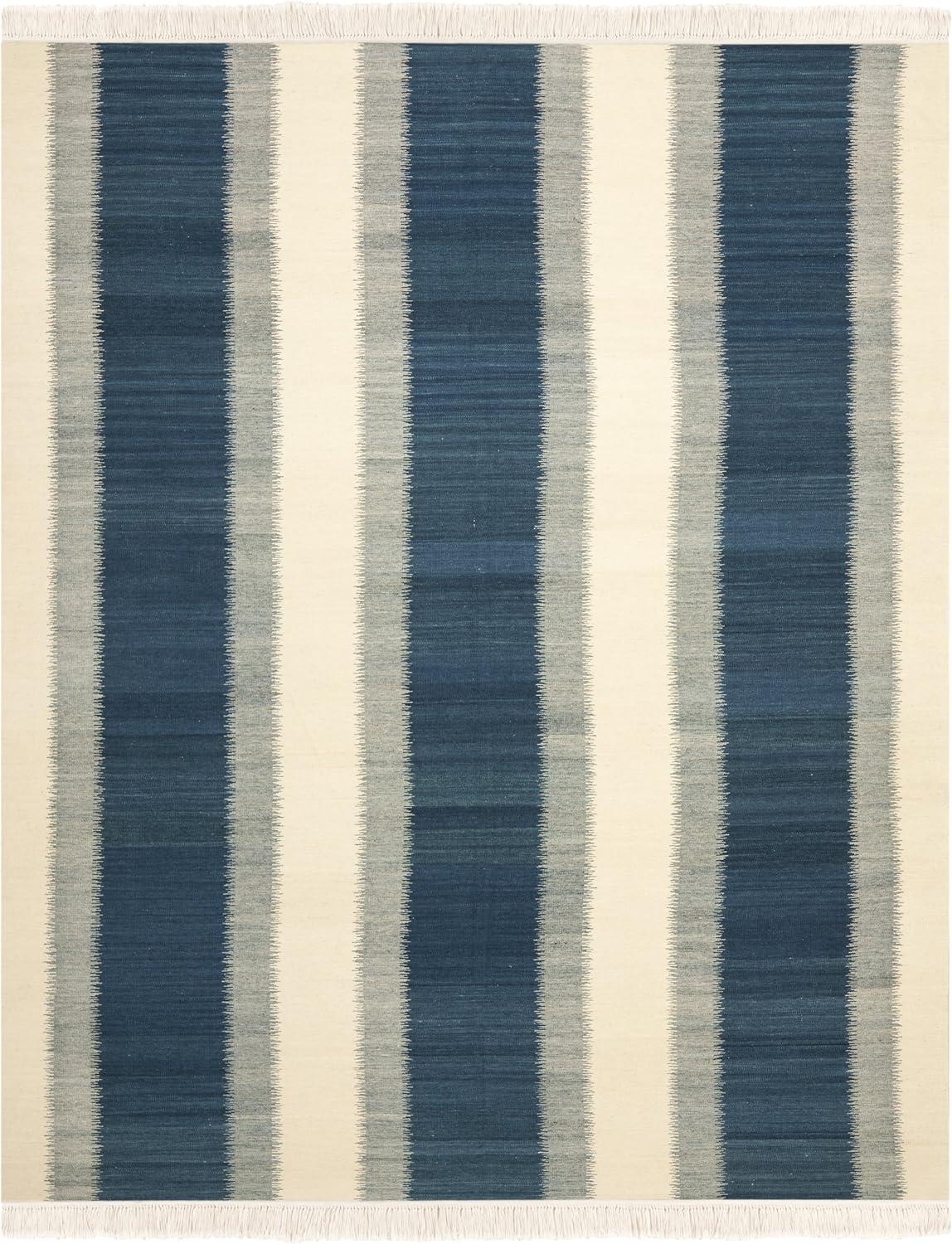 SAFAVIEH Kilim Colten Solid Striped Wool Area Rug, Blue/Ivory, 8' x 10'