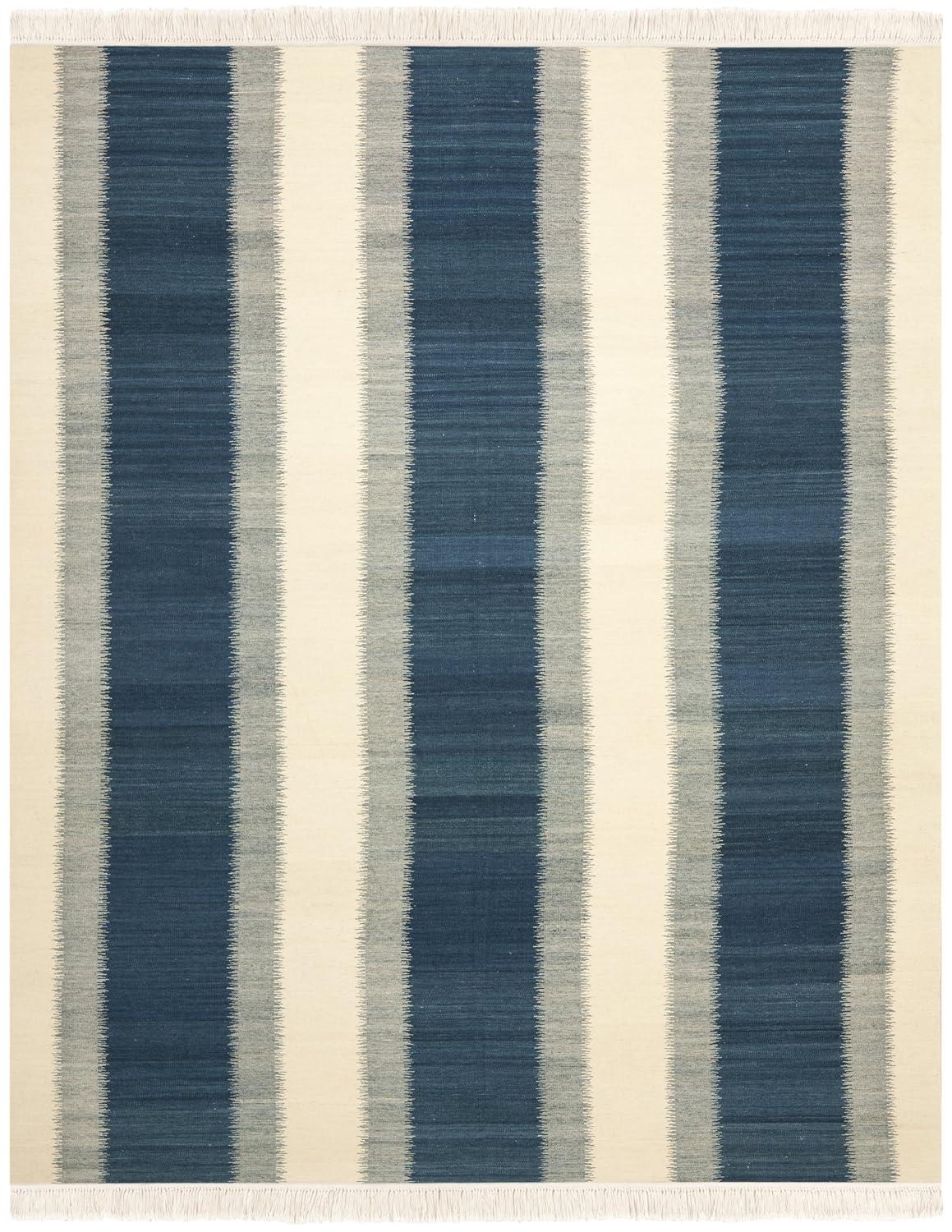 SAFAVIEH Kilim Colten Solid Striped Wool Area Rug, Blue/Ivory, 3' x 5'