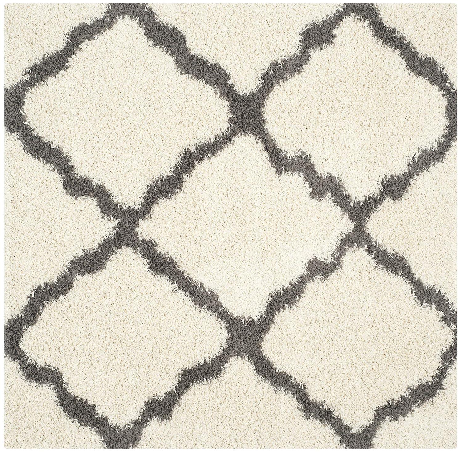 Dallas Shag SGD257 Power Loomed Area Rug - Ivory/Dark Grey - 4'x4' - Safavieh.