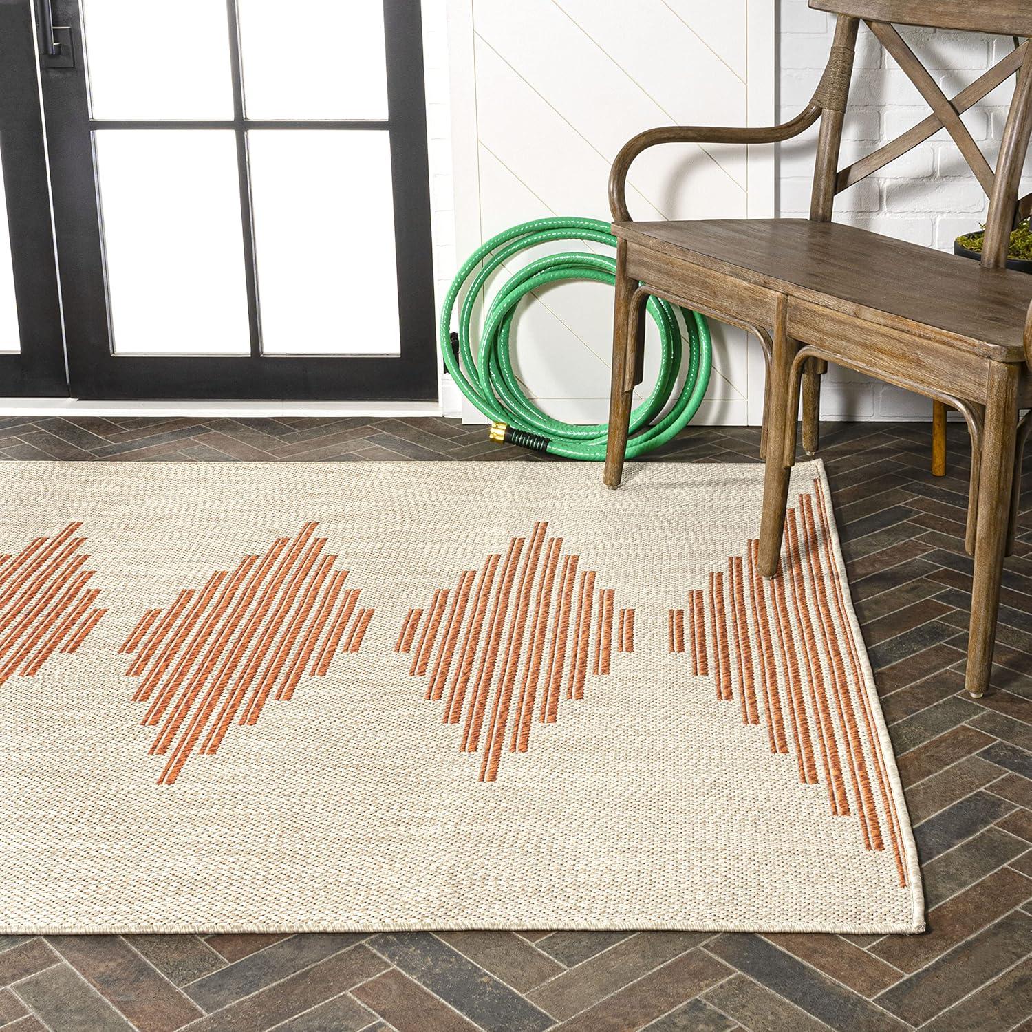 Beige and Orange Stripe 8' x 10' Synthetic Indoor/Outdoor Rug