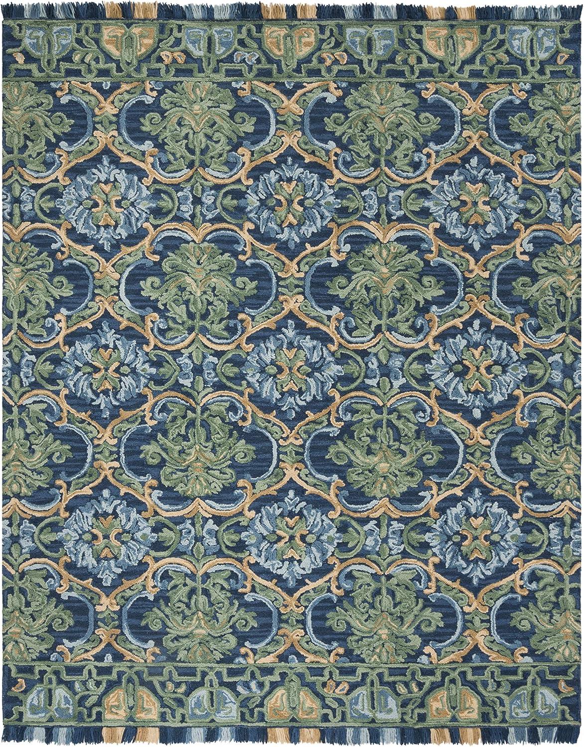 Blossom BLM422 Hand Tufted Area Rug - Navy/Green - 8'9"x11'9" - Safavieh..