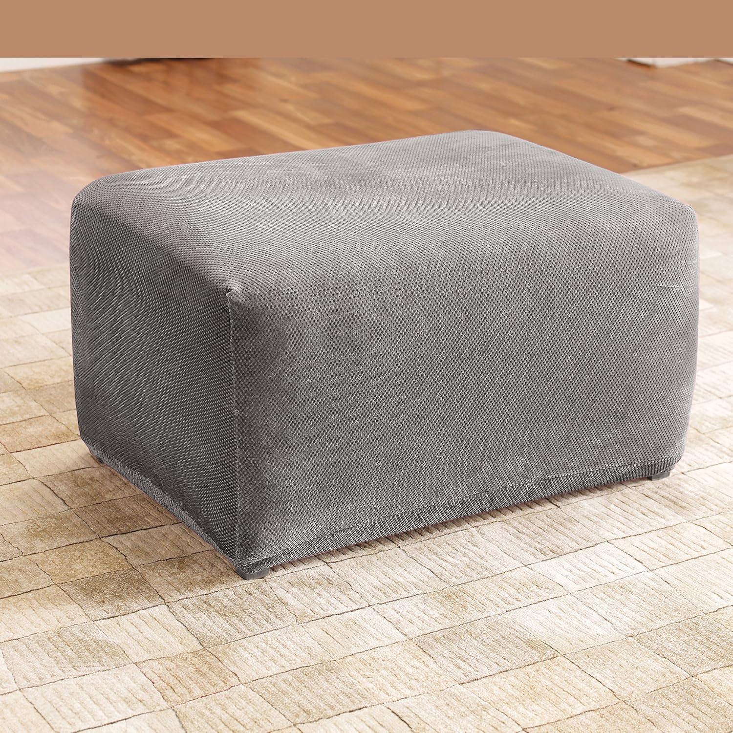 Stretch Pique Oversized Ottoman Slipcover Flannel Gray - Sure Fit: Furniture Protector, Indoor Use