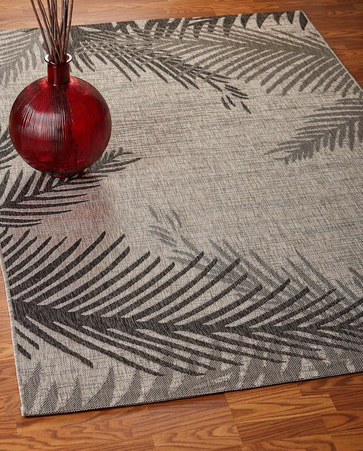Ox Bay Carmindy 7'9" x 9'5" Black Tropical Palms Indoor/Outdoor Area Rug