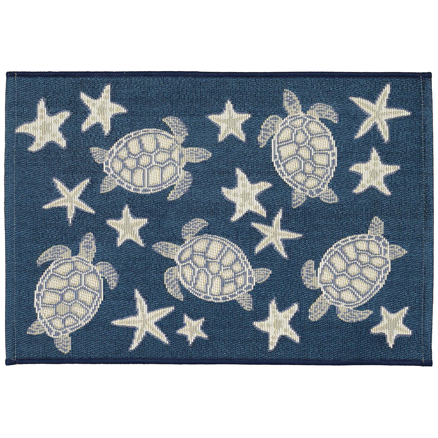 Liora Manne  Esencia Turtle And Stars Indoor/Outdoor Mat 2' x 2'10" - Navy