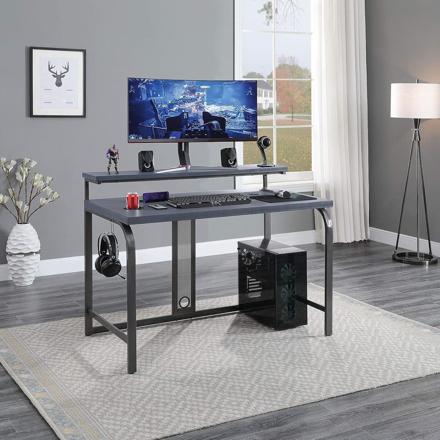 Ultimate 54" Gray Wood Gaming Desk with Integrated Power and Storage