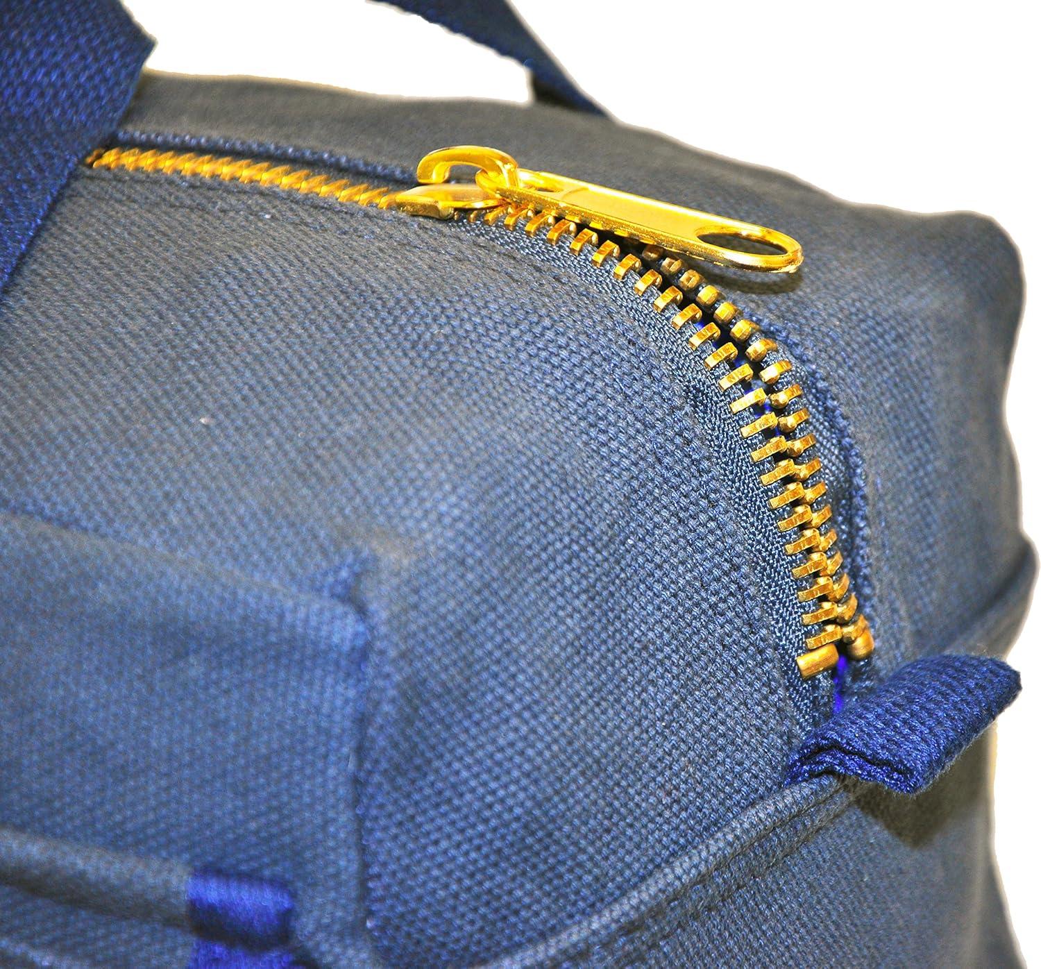 G & F Products New Tool Bag, Mechanics Style, Brass Zipper, Side Pockets, Grey, 11 Inch Long, 1 Pack