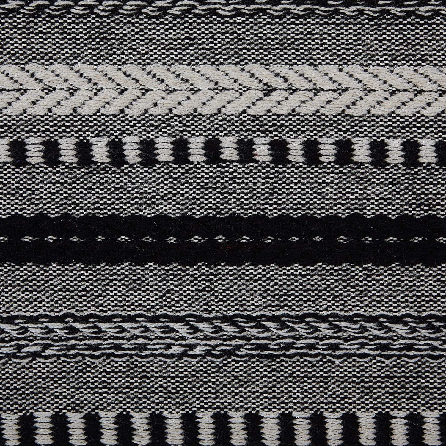Design Imports  Braided Stripe Jacquard Fringe Table Runner, 15X108", Black