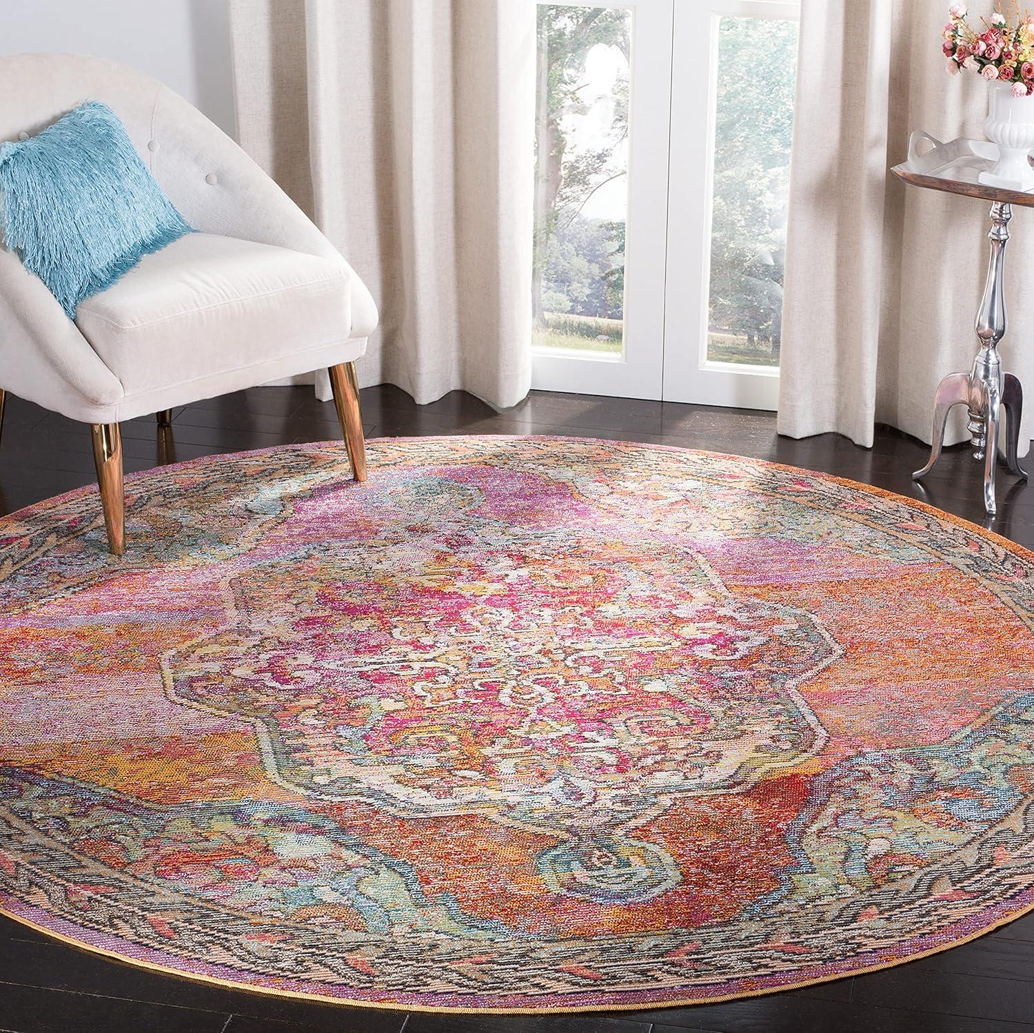 Crystal CRS502 Power Loomed Area Rug - Orange/Light Blue - 7' Round - Safavieh.