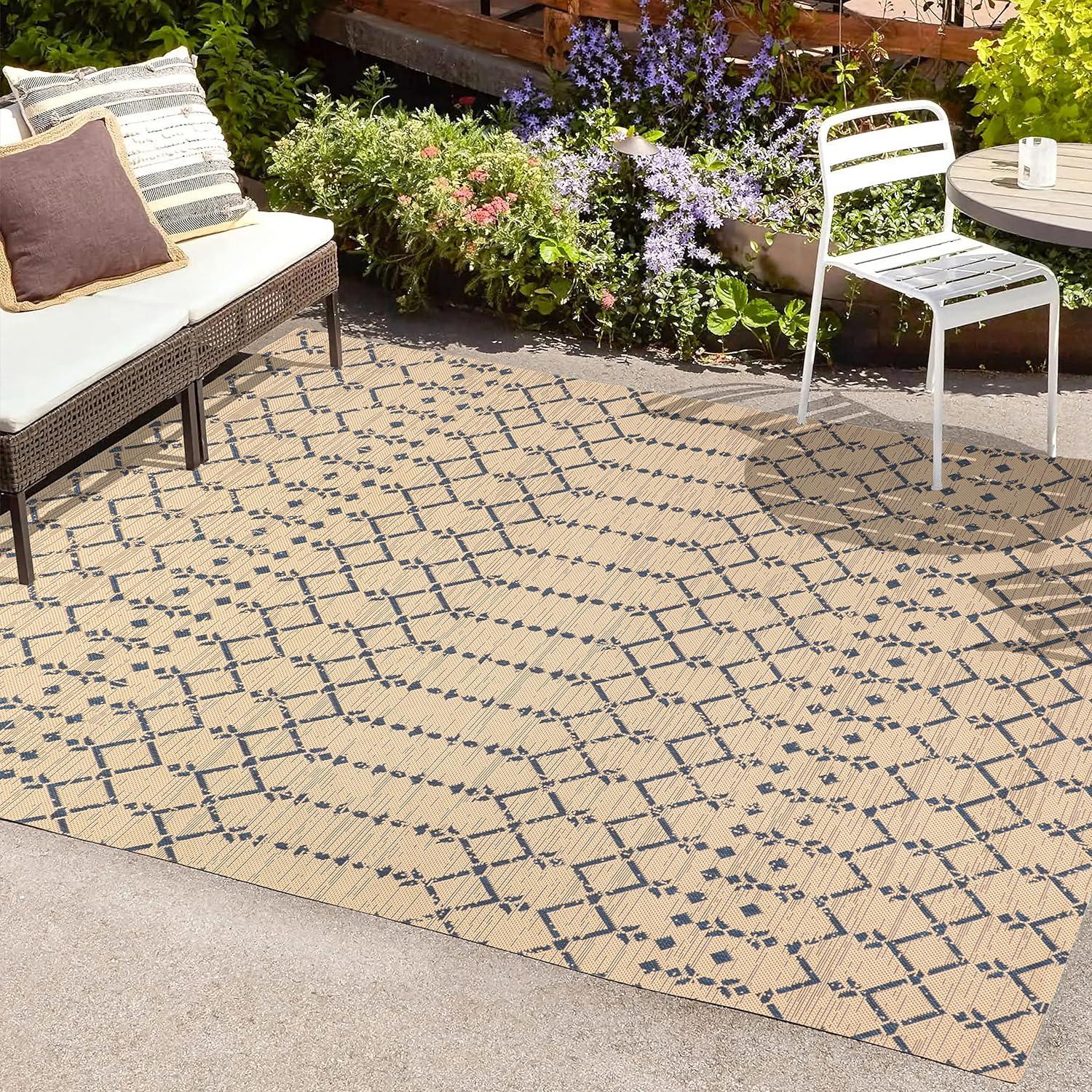 Ourika Moroccan Geometric Textured Weave Indoor/Outdoor Area Rug - JONATHAN Y