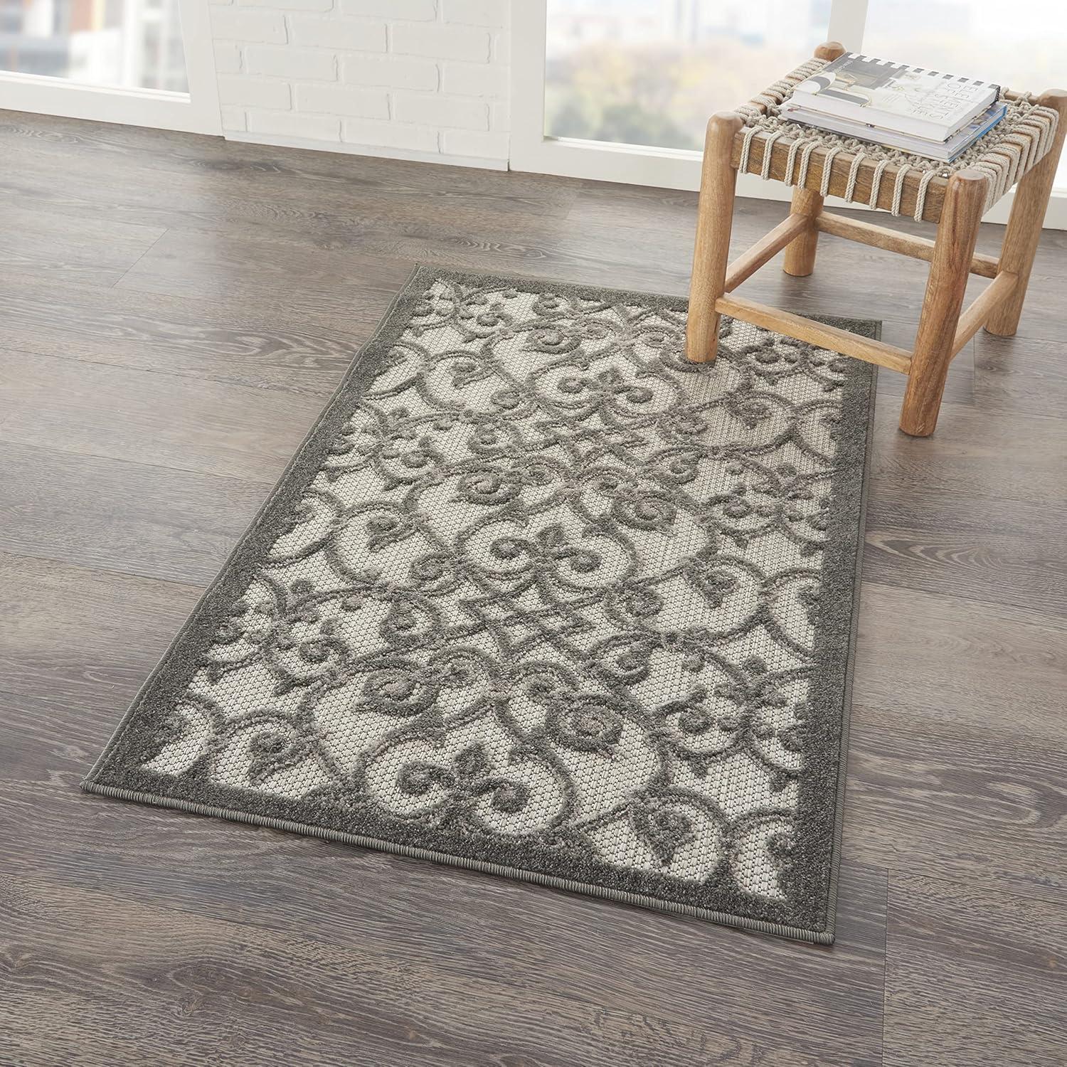 Grey and Charcoal Flat Woven Indoor/Outdoor Rug