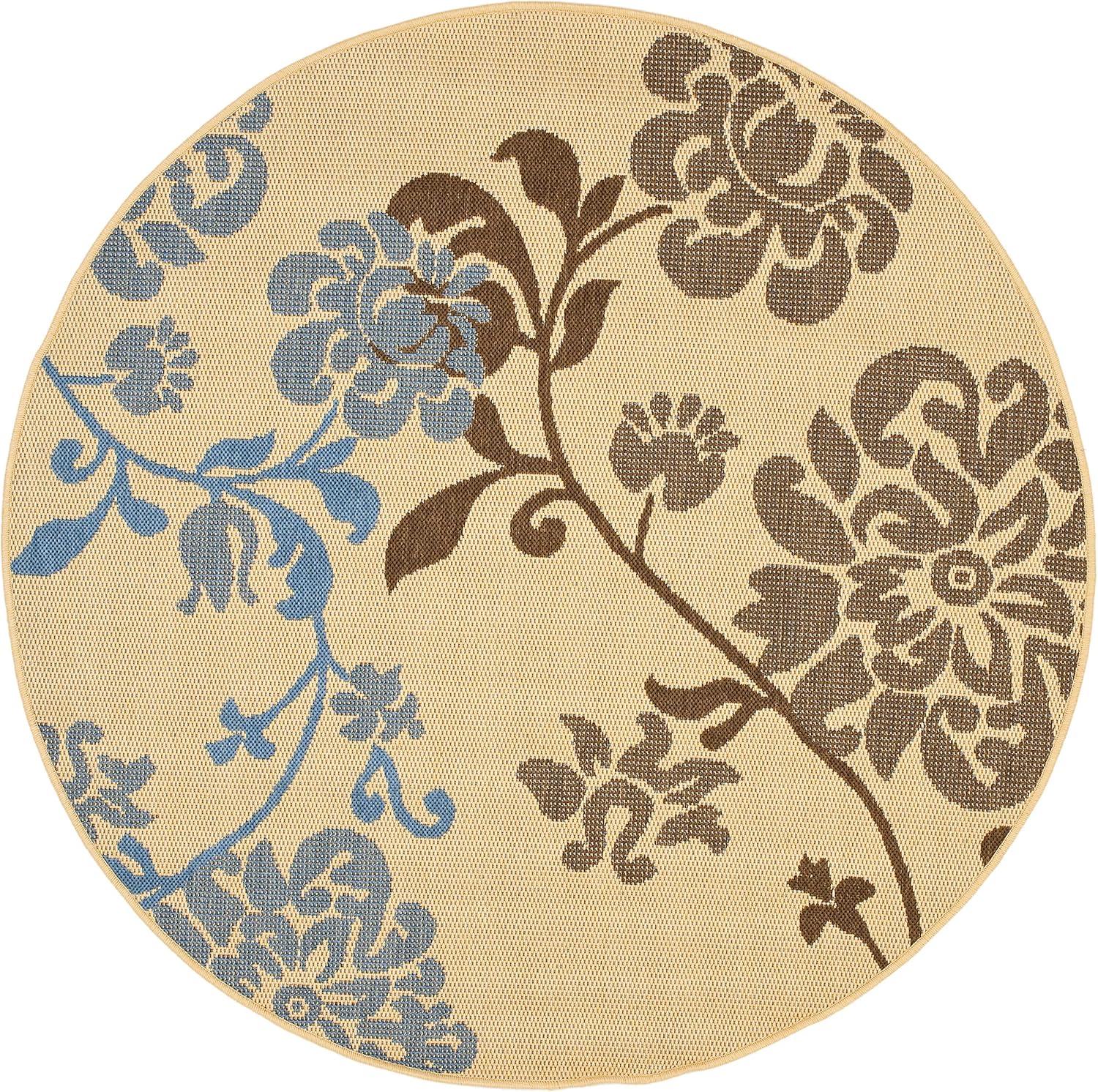 SAFAVIEH Courtyard Cindy Floral Indoor/Outdoor Area Rug, 5'3" x 7'7", Natural Brown/Blue