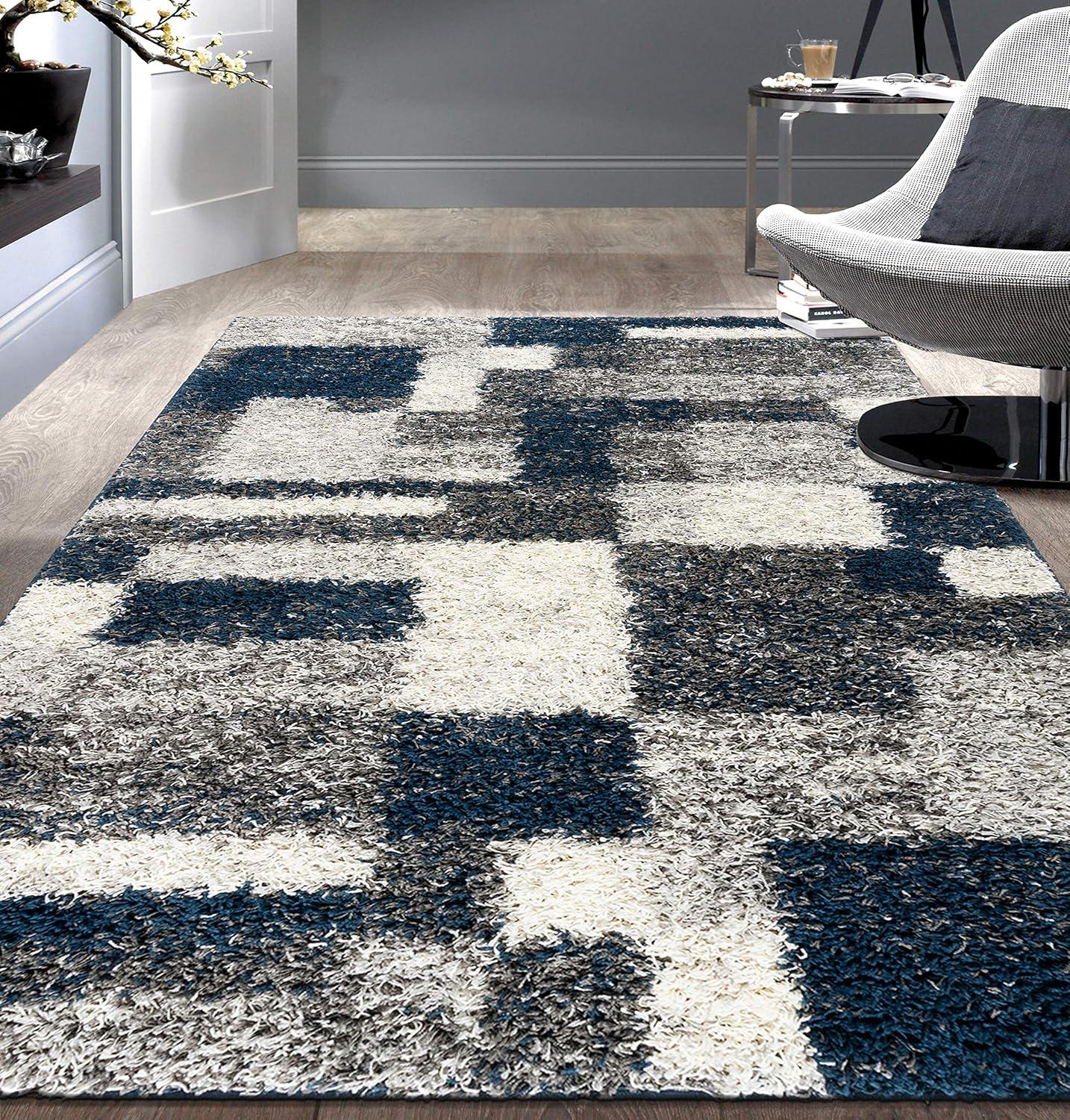 World Rug Gallery Distressed Modern Boxes Plush Shag Area Rug