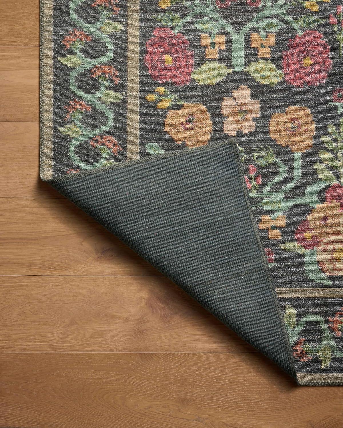 Rosa Black Floral Synthetic Runner Rug 2'-6" x 7'-6"