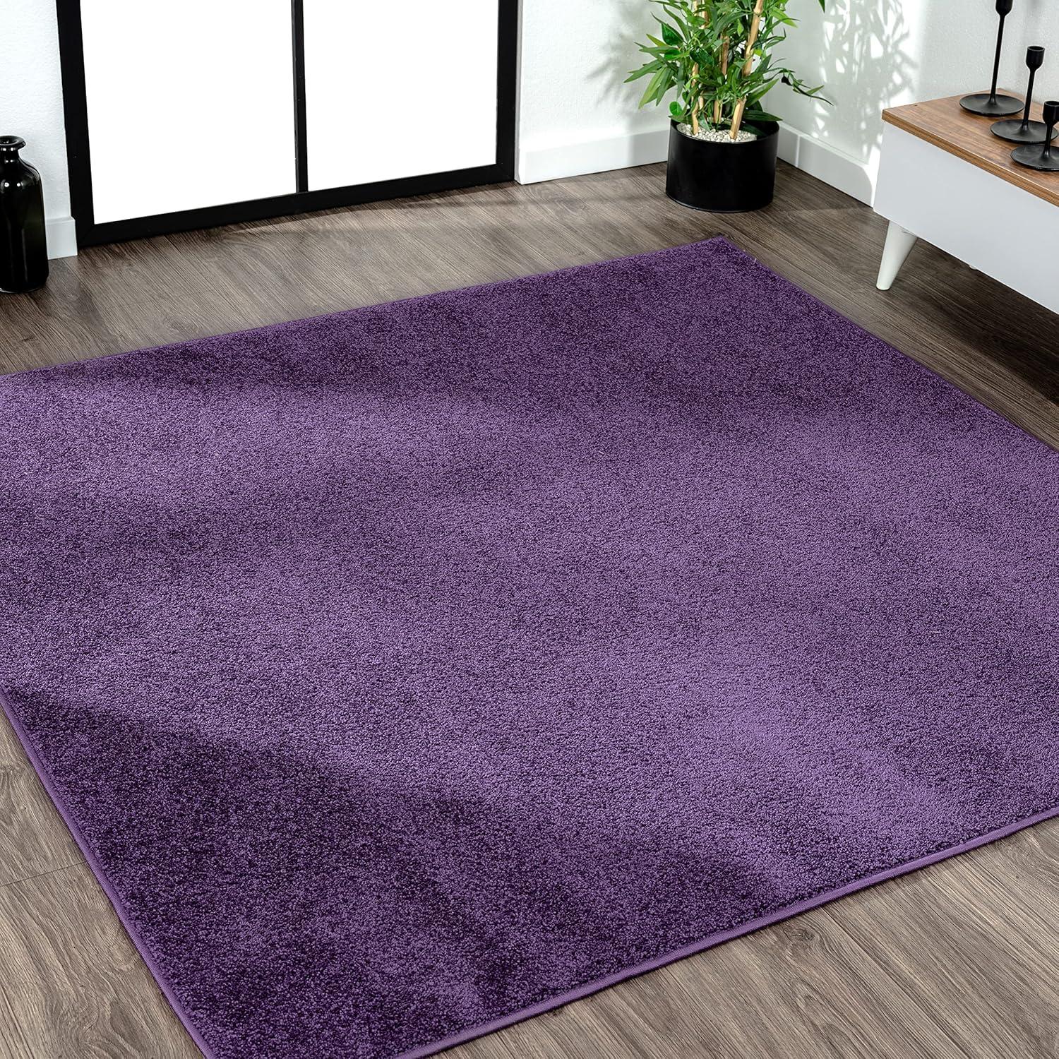 Purple 5' Square Low-Pile Synthetic Area Rug