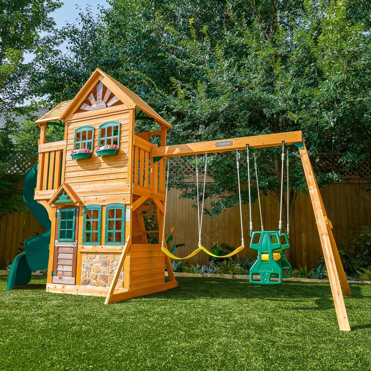 KidKraft KidKraft Boulder Station Wooden Swing Set / Playset with Tube Slide