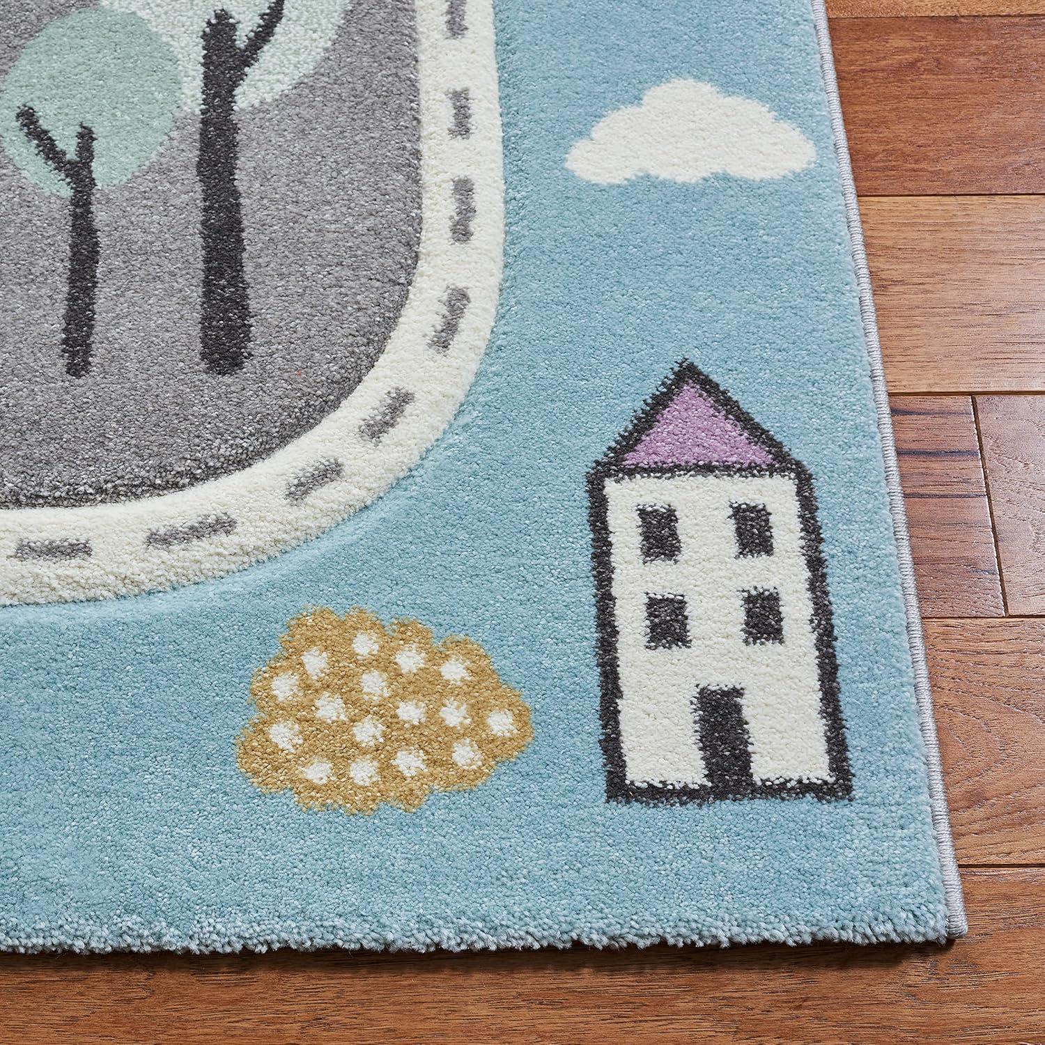 Carousel Kids  CRK193 Loomed Indoor Runner Rug - Grey/Light Blue - 2'x8' - Safavieh