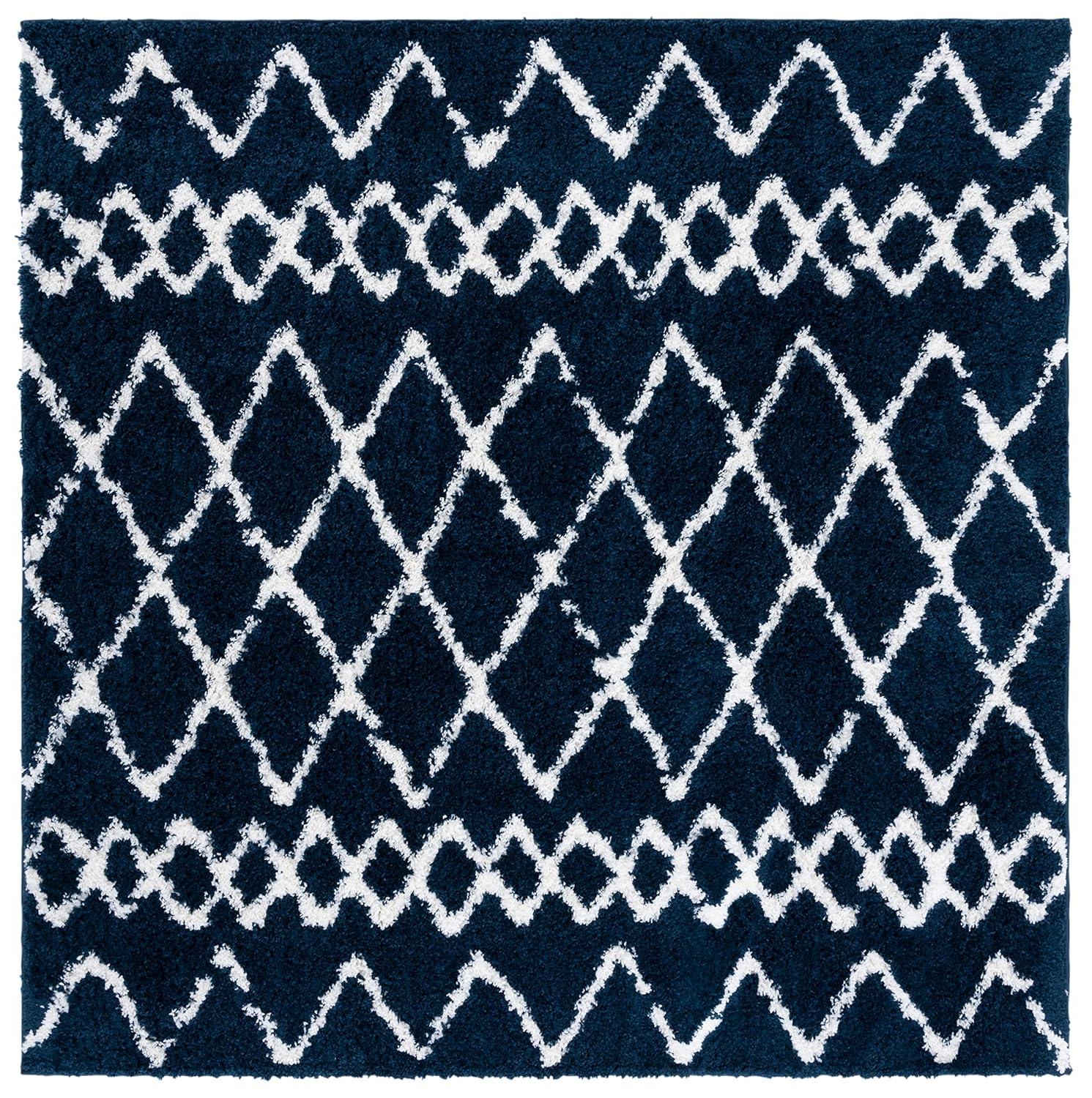 Berber Shag BER165 Power Loomed Indoor Area Rug - Navy/Ivory - 6'7"x6'7" - Safavieh