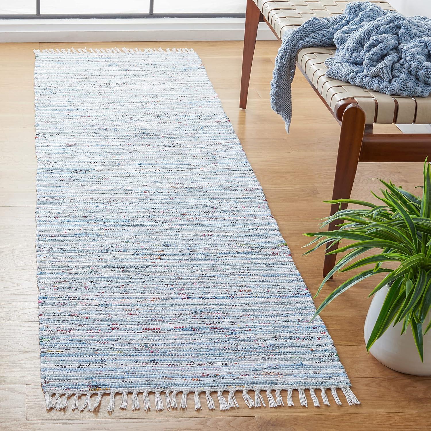 Rag Runner Rug RAR125 Hand Woven Runner Rug - Light Blue/Multi - 2'6"x14' - Safavieh.