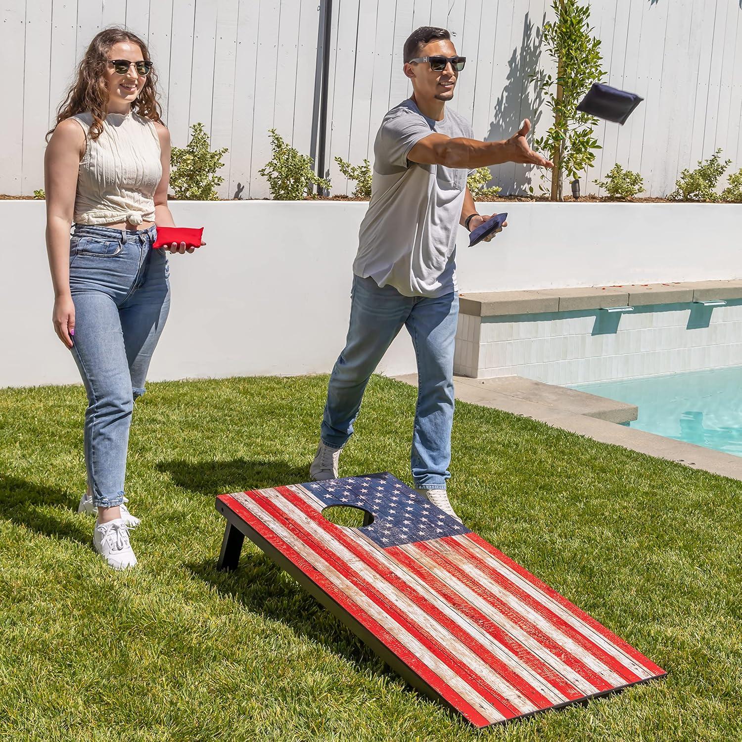 GoSports American Flag Regulation Cornhole Set with Carrying Case