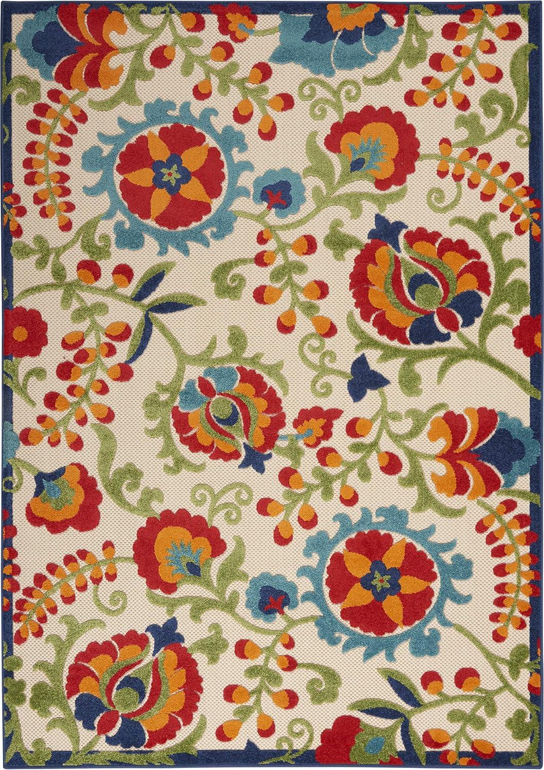 Nourison Aloha Floral Textured Flatweave High-Low Indoor Outdoor Area Rug Multicolor 6' x 9'