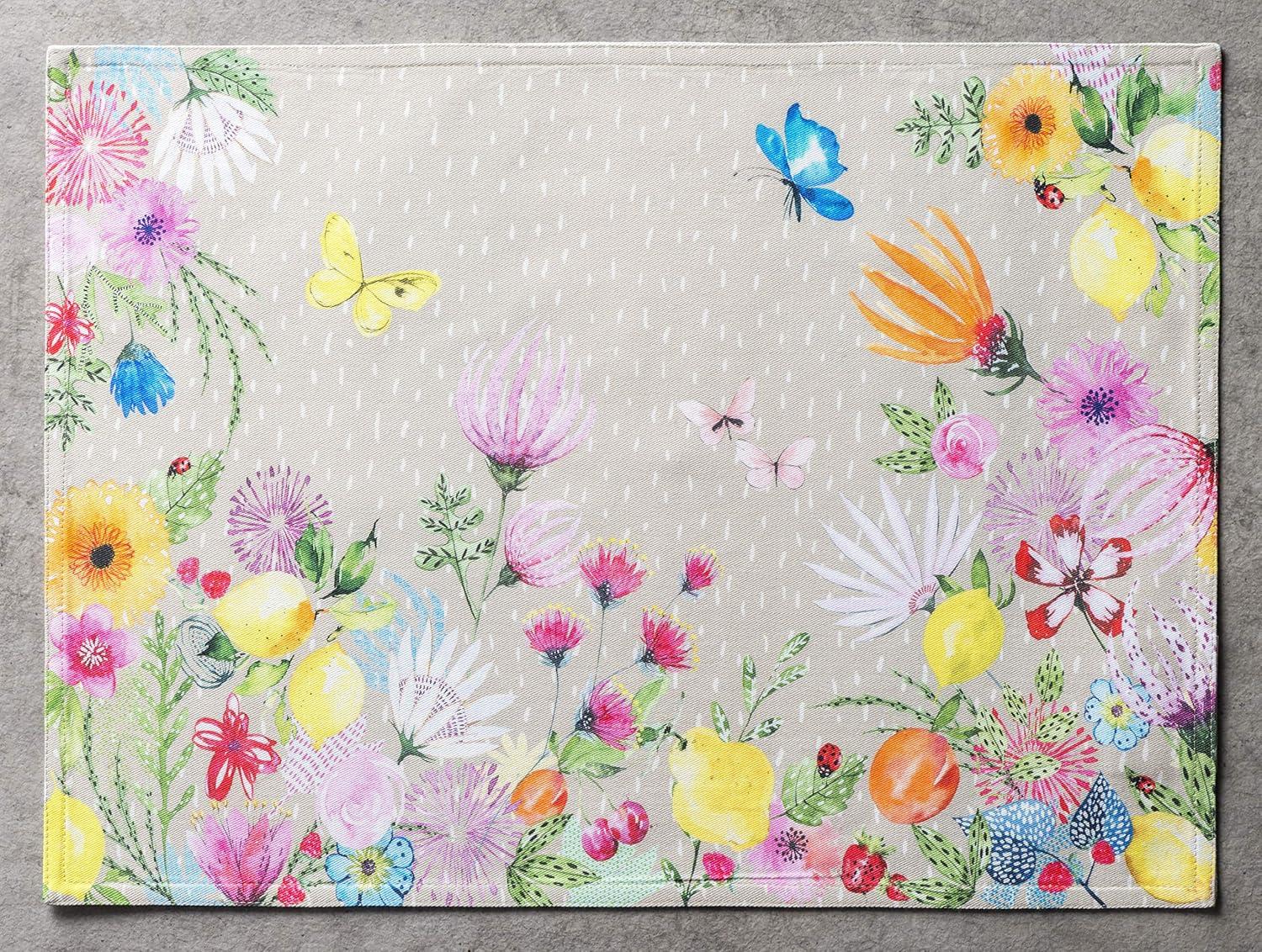 Spring Floral Cotton Rectangular Placemats Set of 4