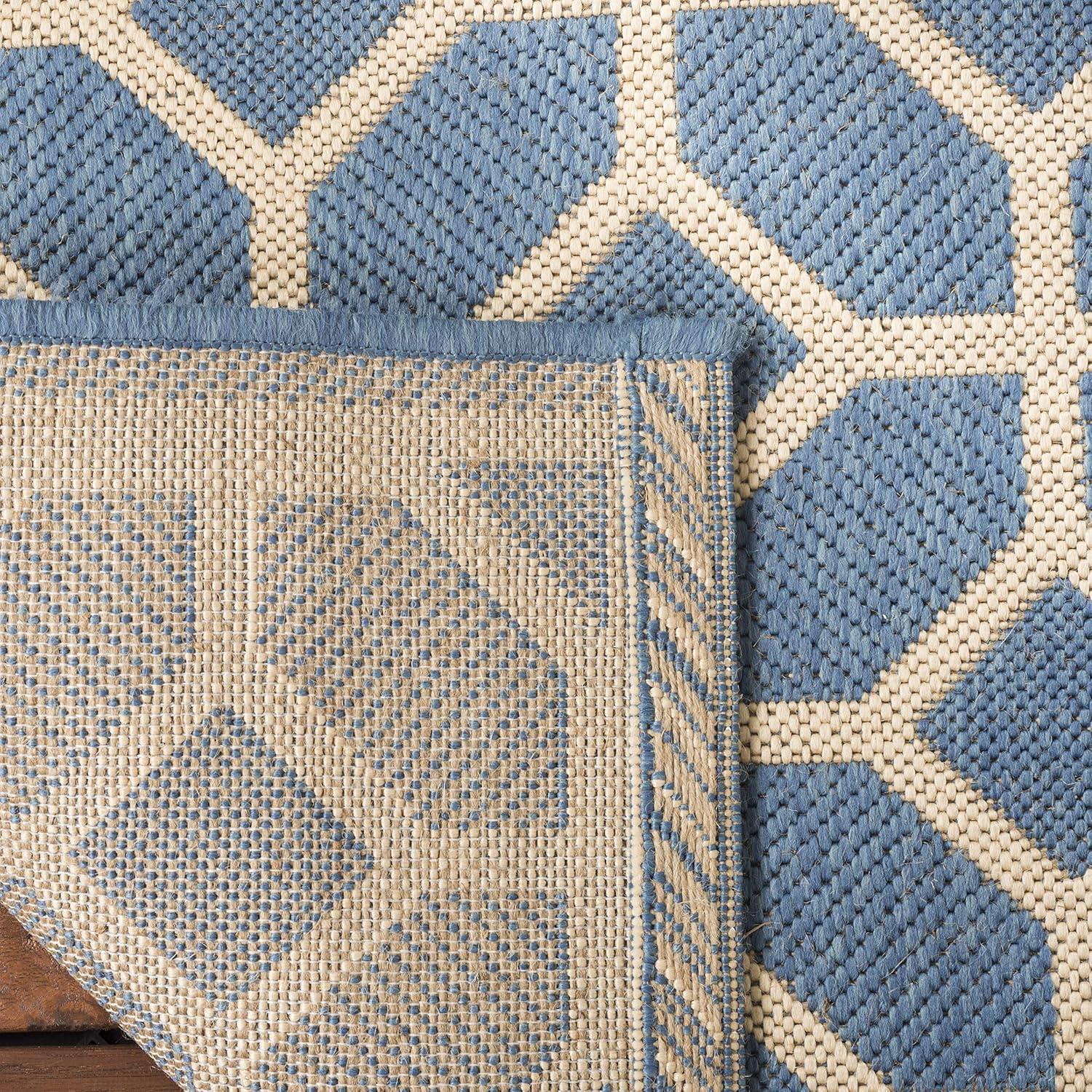 SAFAVIEH Beach House Theo Geometric Indoor/Outdoor Area Rug Blue/Cream, 3' x 5'