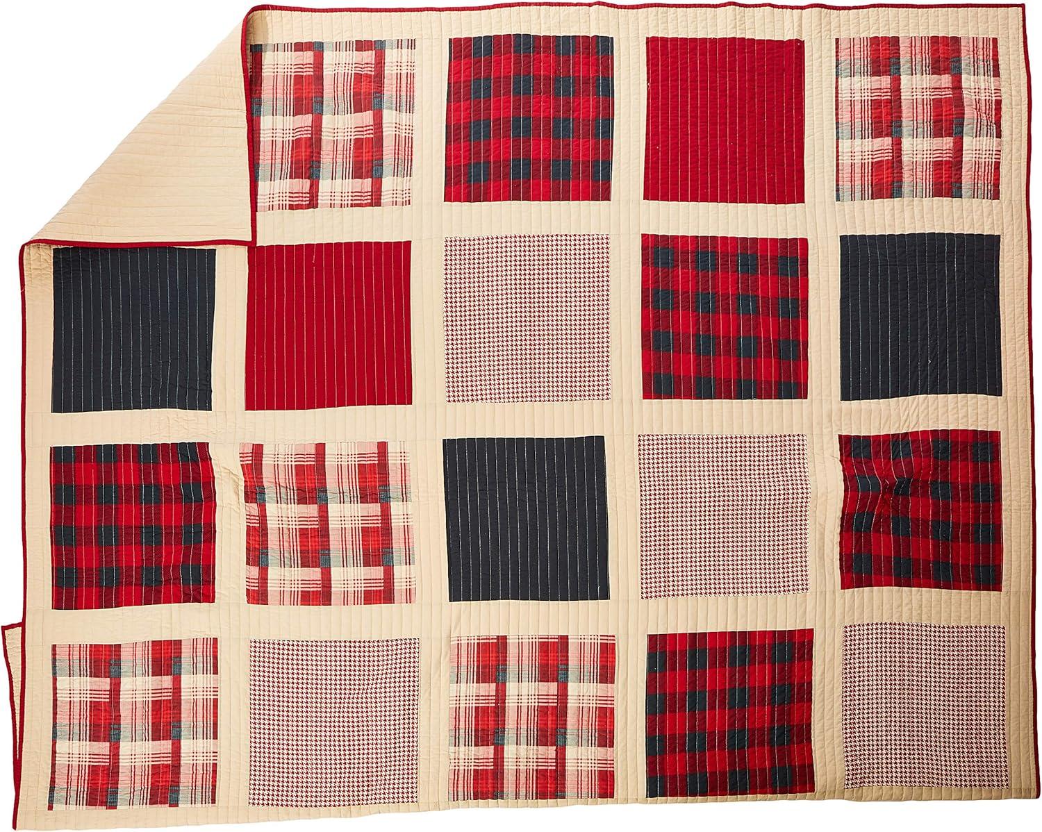 Red and Beige Reversible Cotton Full Quilt Set