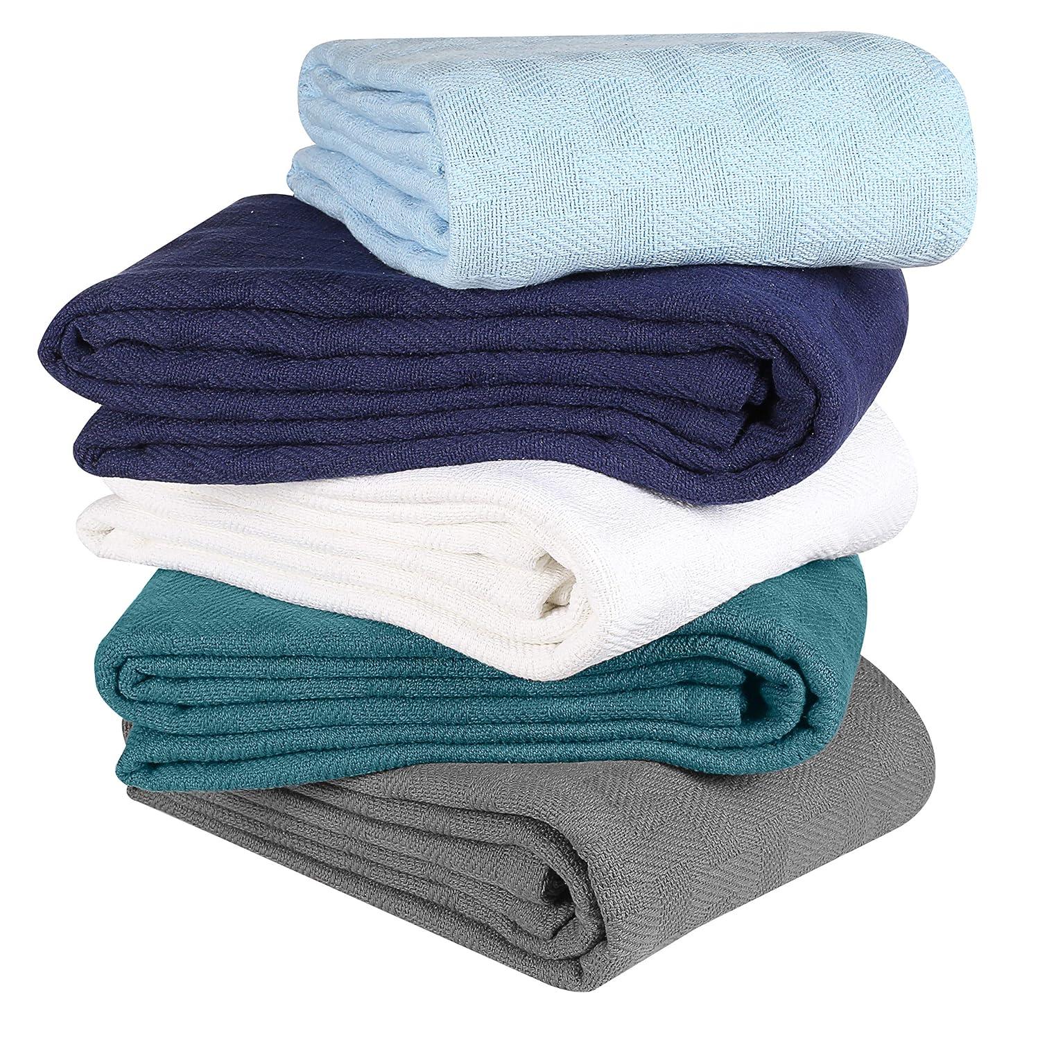 GLAMBURG 100% Cotton Bed Blanket, Breathable Bed Blanket Queen Size, Cotton Thermal Blankets Full - Queen Size, Perfect for Layering Any Bed for All Season - Sky Blue