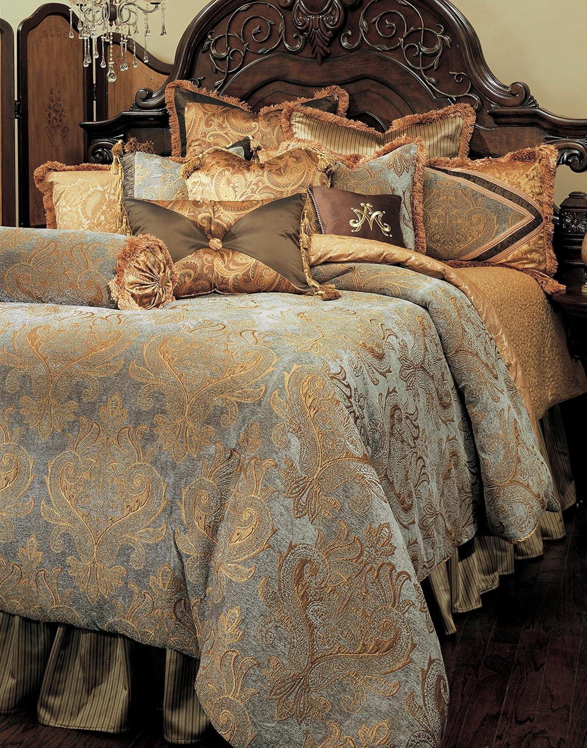 Elizabeth Slate Blue & Golden Brown King Comforter Set - Reversible 13-Piece