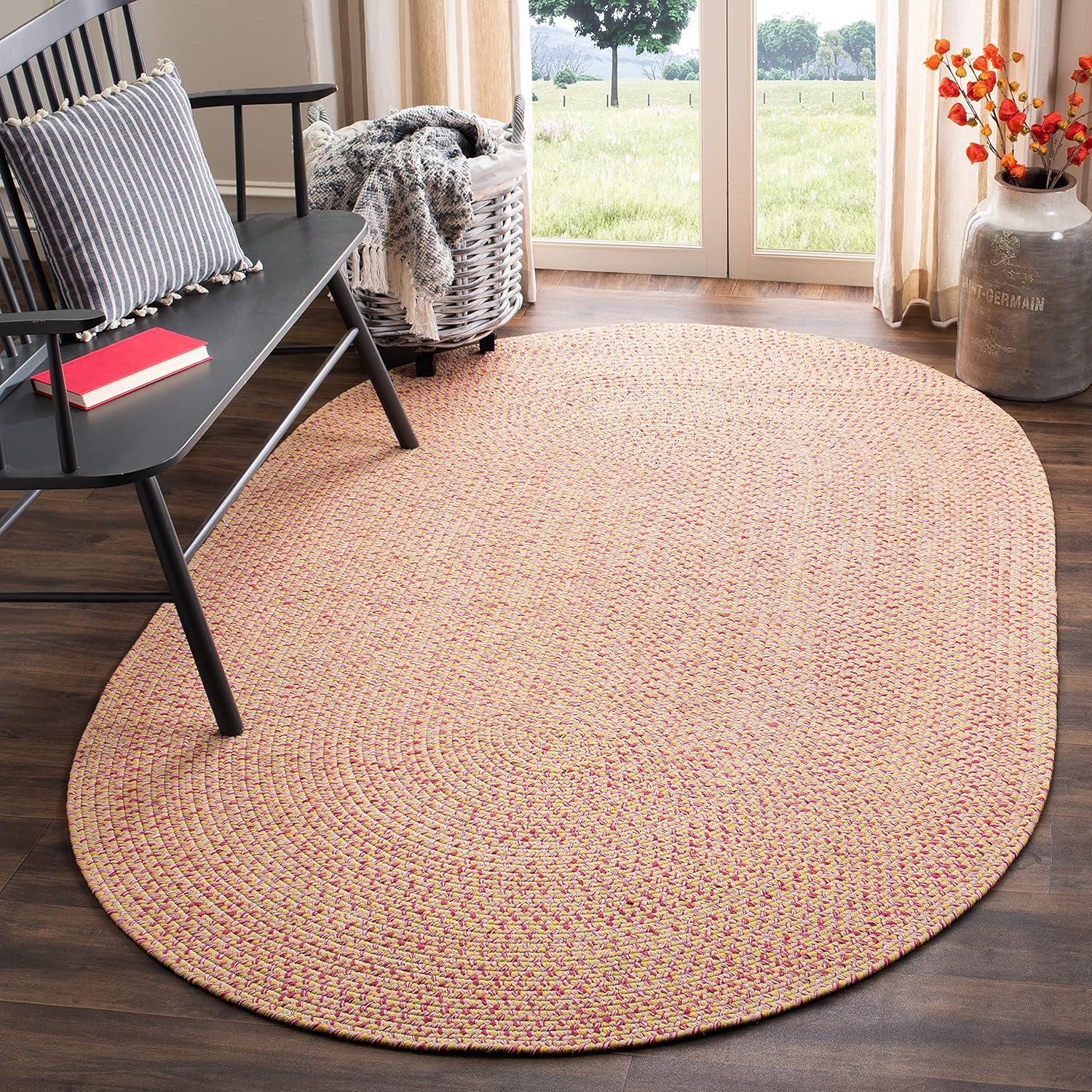 Handmade Red and Beige Cotton Braided Oval Rug