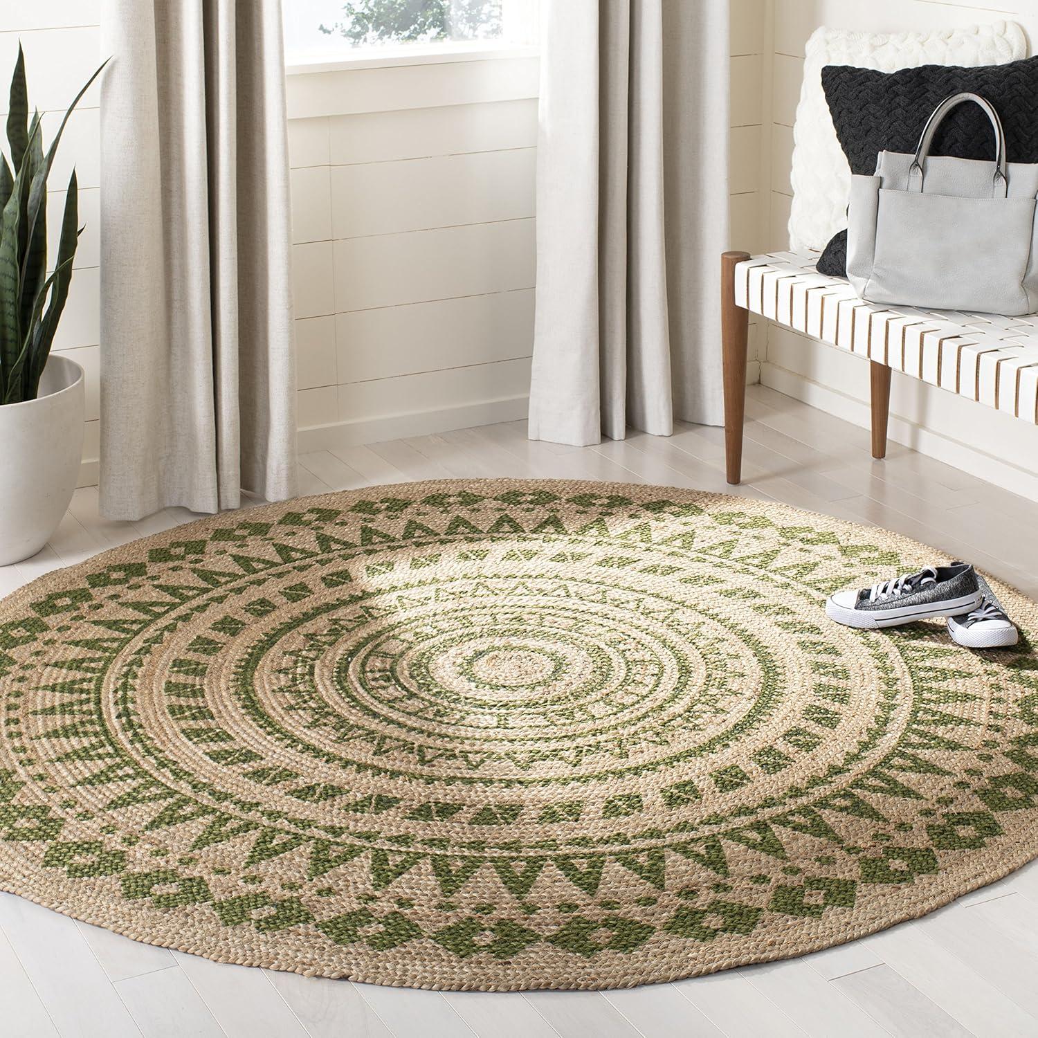Natural Fiber NF802 Hand Woven Indoor Area Rug - Orange/Natural - 3' Round - Safavieh