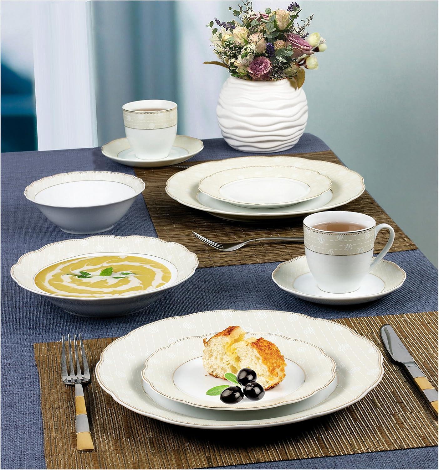 Tova 24-Piece White Porcelain Dinnerware Set with Gold Accents