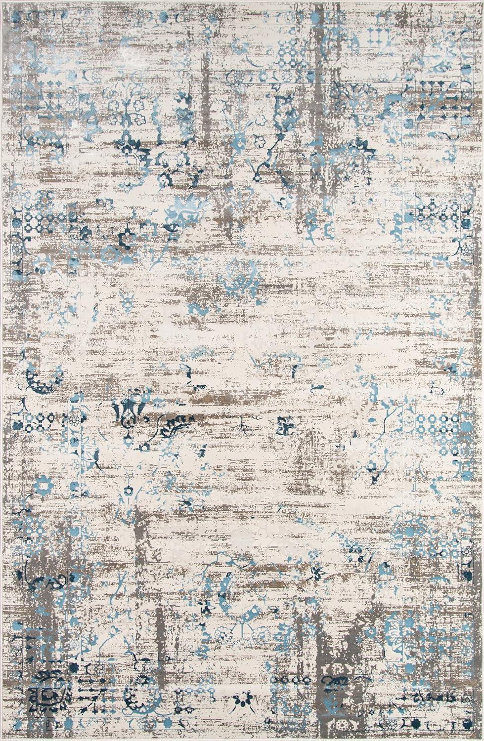 Modern Vintage Blue Rectangular Viscose Blend Area Rug, 7'6" X 9'6"