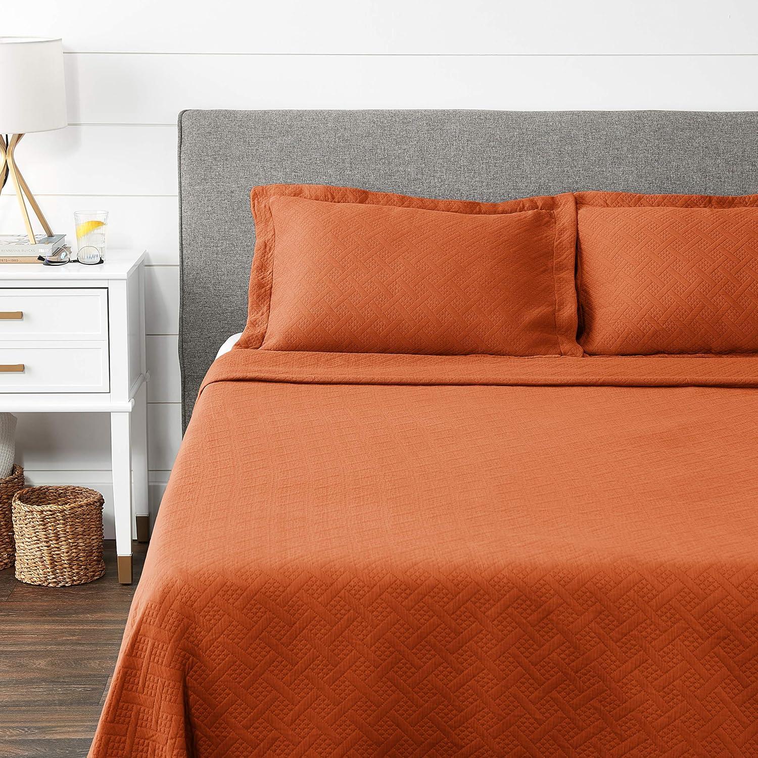 Superior 100% Cotton Basket Weave Bedspread 3 Piece Set, Queen, Mandarin